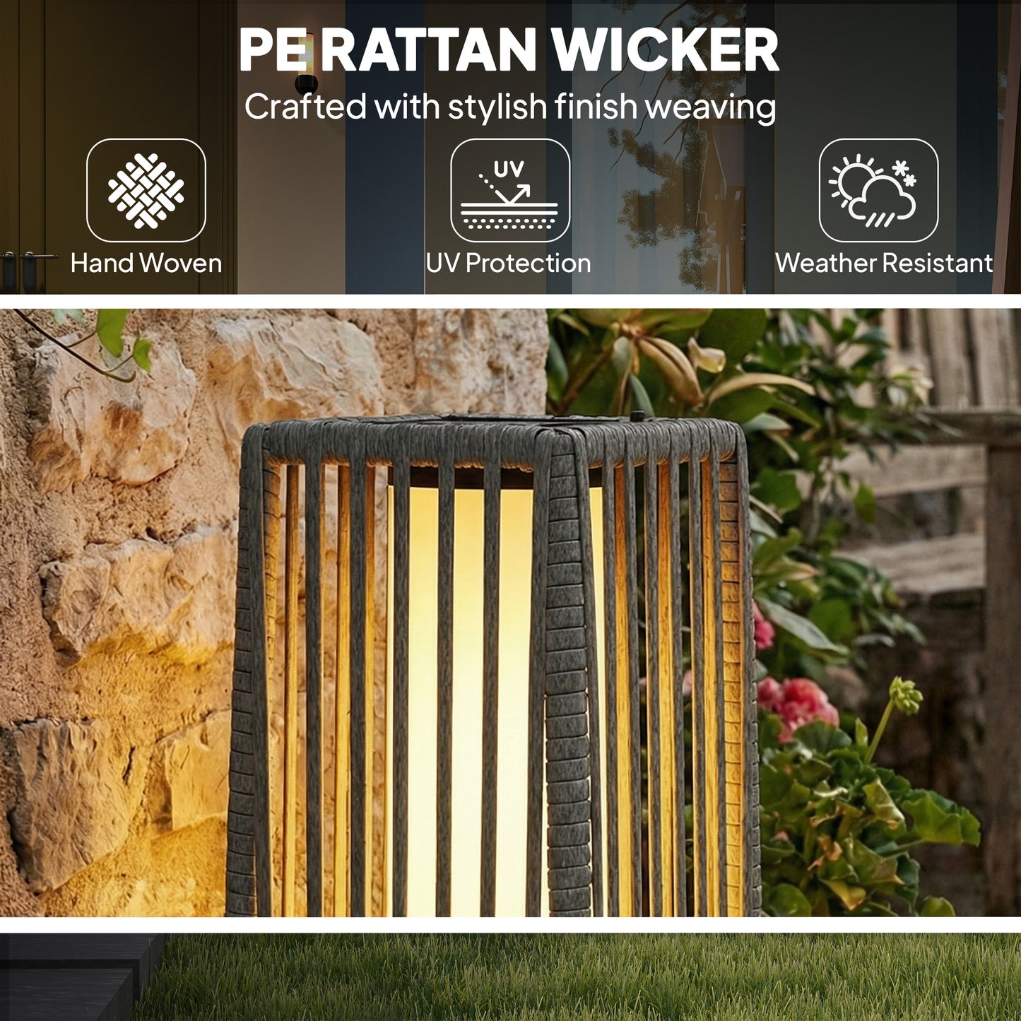 Solar Rattan Floor Lamp, Outdoor Garden Lantern