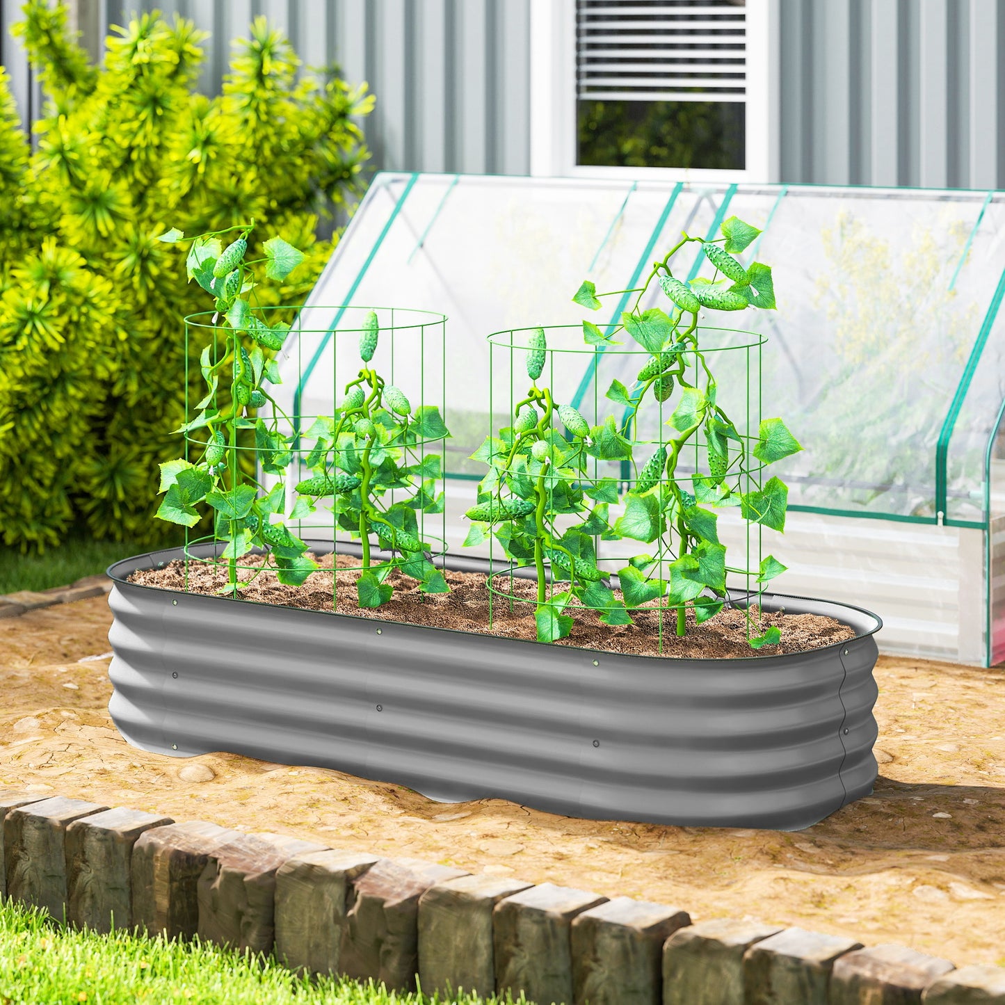 Galvanised Raised Garden Bed, Metal Planter Box with Safety Edging (2)