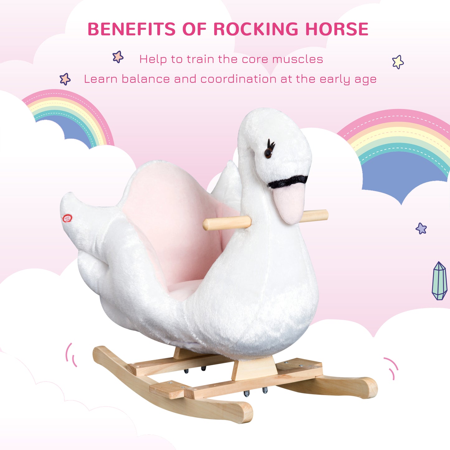 Kids Rocking Horse Plush Ride On Swan Toy w/ Safety Seat