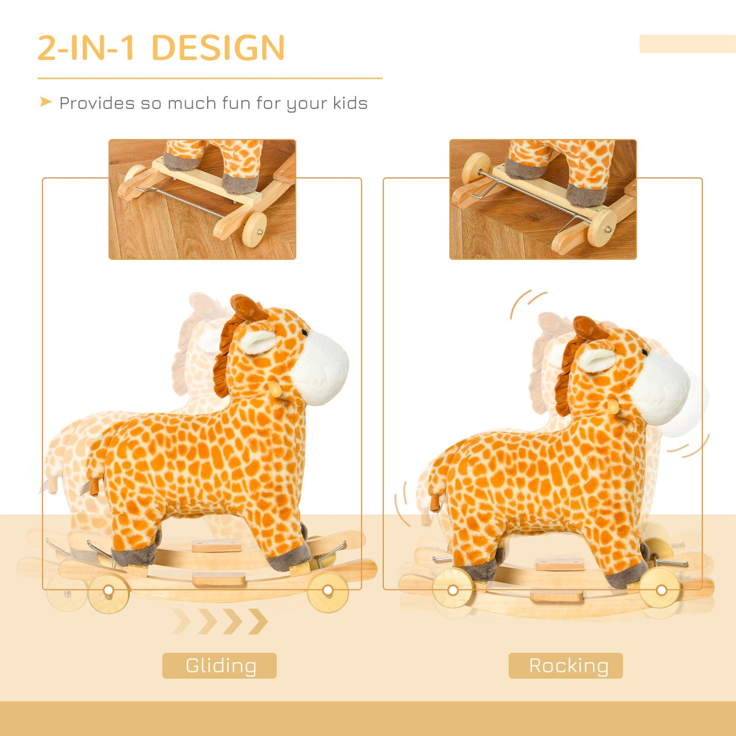 2 In 1 Kids Todder Rocking Horse Plush Ride On Giraffe Rocker