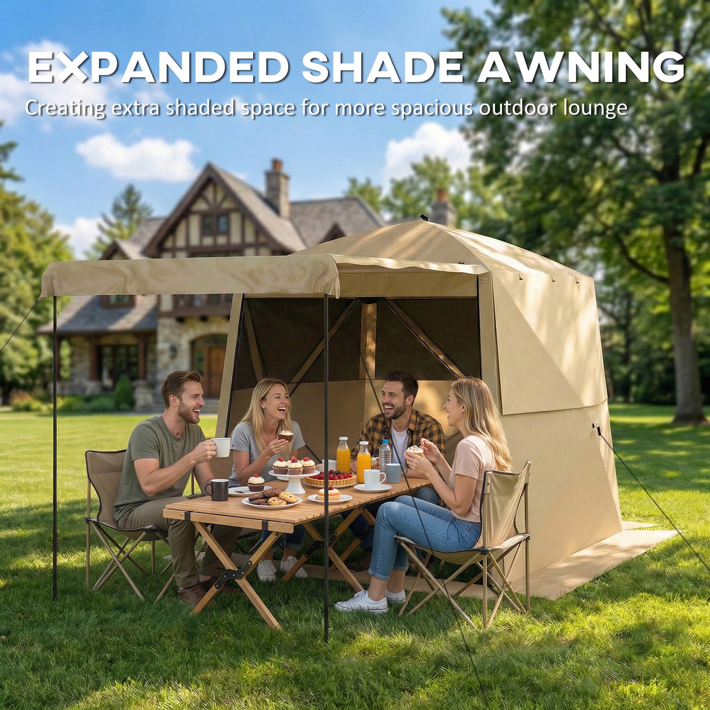 Pop Up Gazebo Waterproof Instant Shelter with Awning Mesh Windows