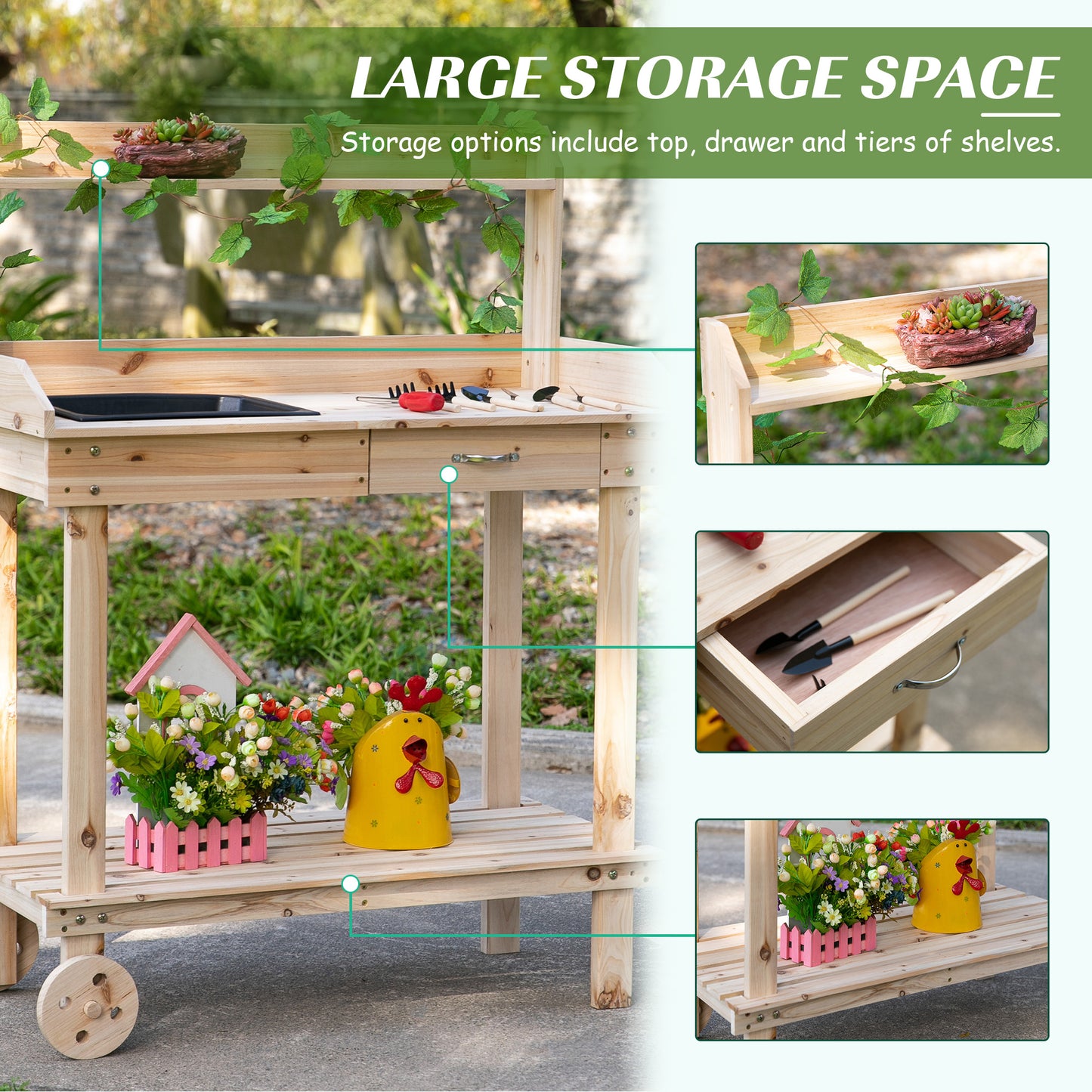 Garden Potting Bench Table, Wooden Work Station