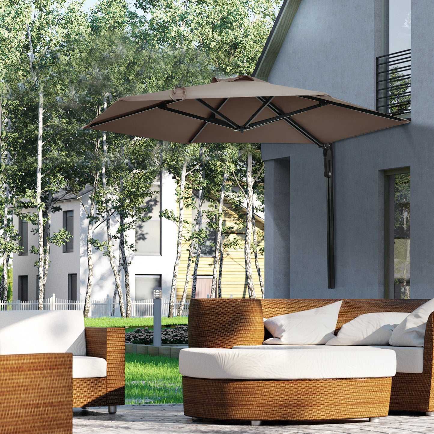 2.5m Wall Mounted Parasol, Hand to Push Outdoor Patio Umbrella