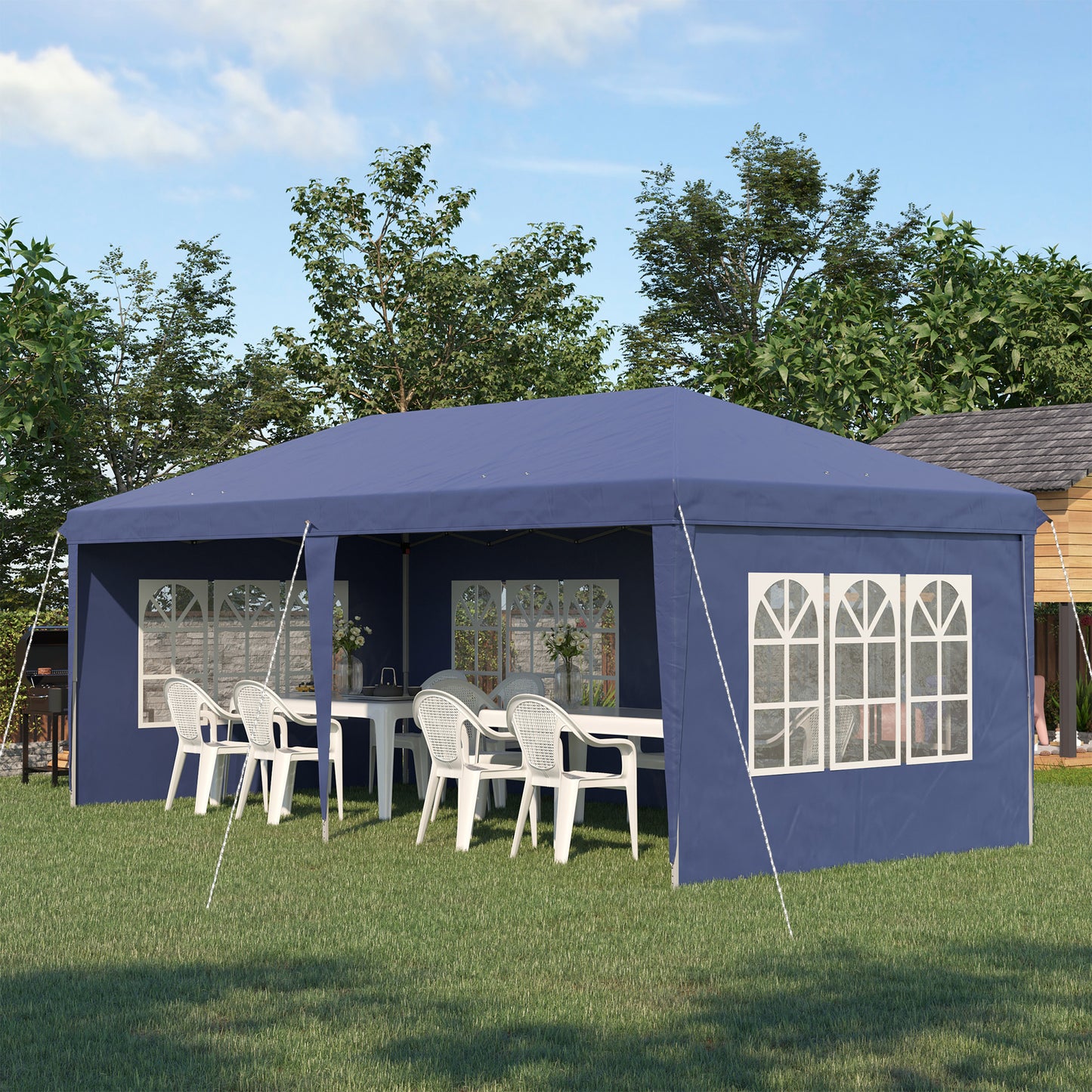 3 x 6m Pop Up Gazebo, Height Adjustable Marquee Party Tent