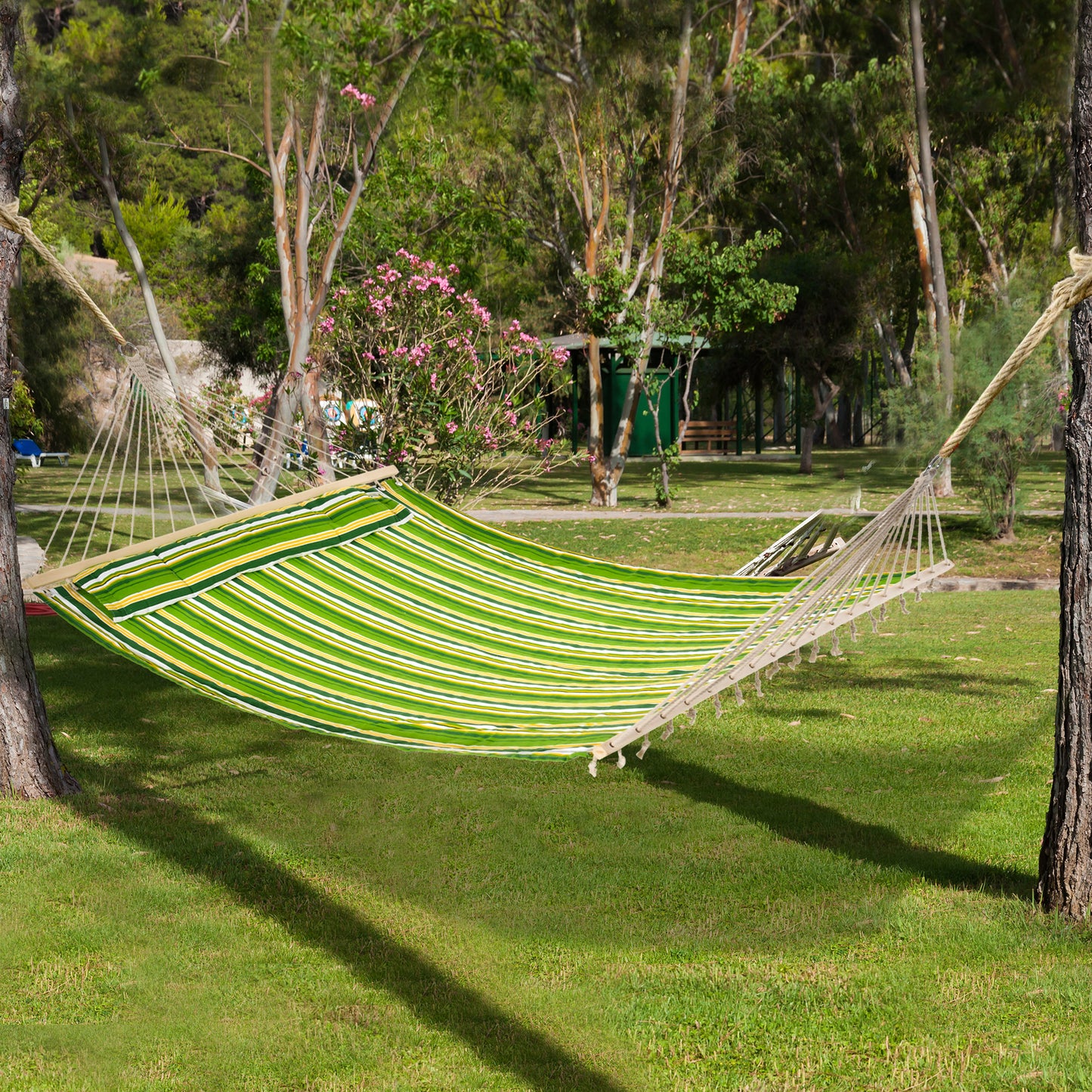Double Cotton Hammock Camping Swing Outdoor Garden Beach Stripe