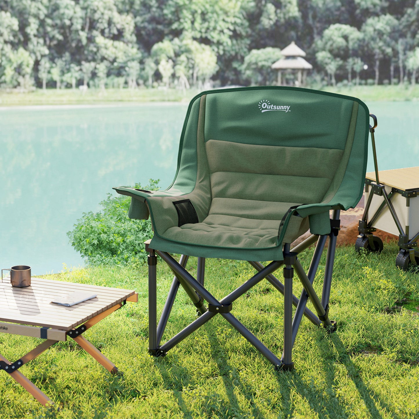 Portable Padded Camping Chair, with Bag - Olive