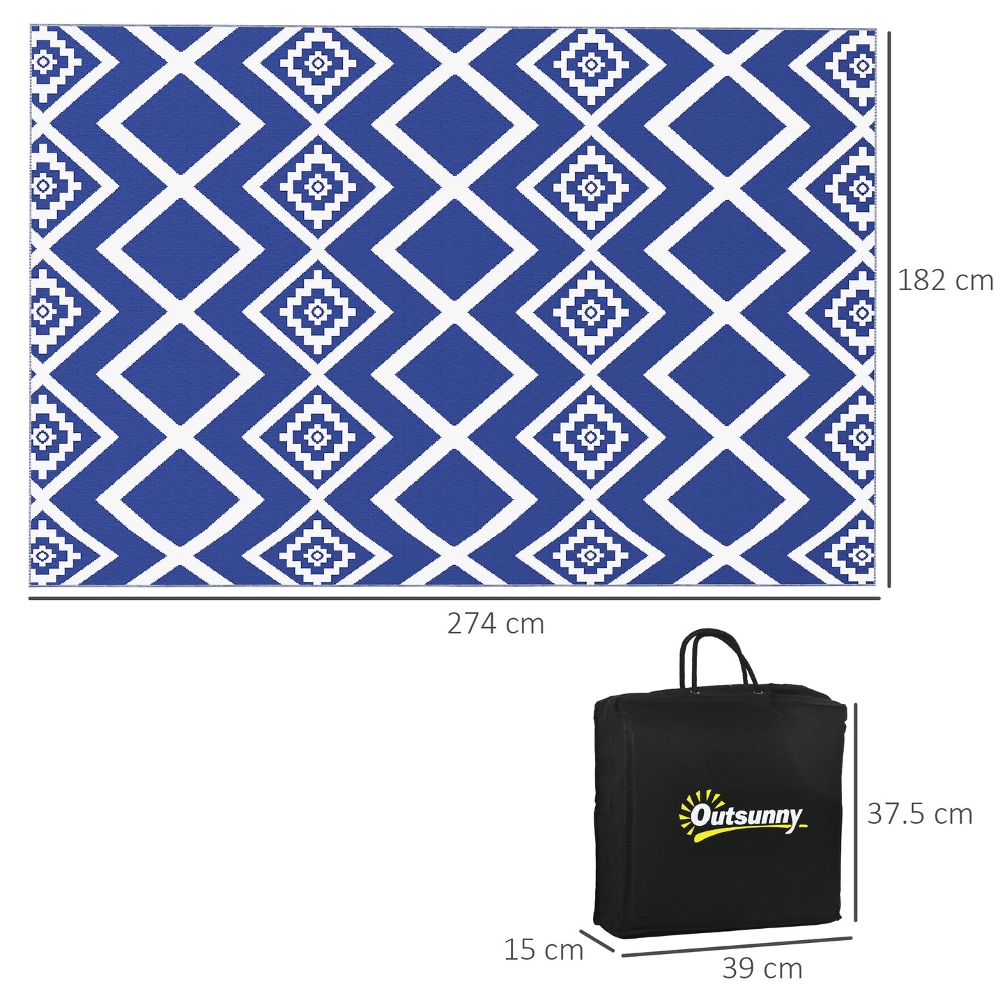 Plastic Straw Reversible RV Outdoor Rug with Carry Bag, 182 x 274cm
