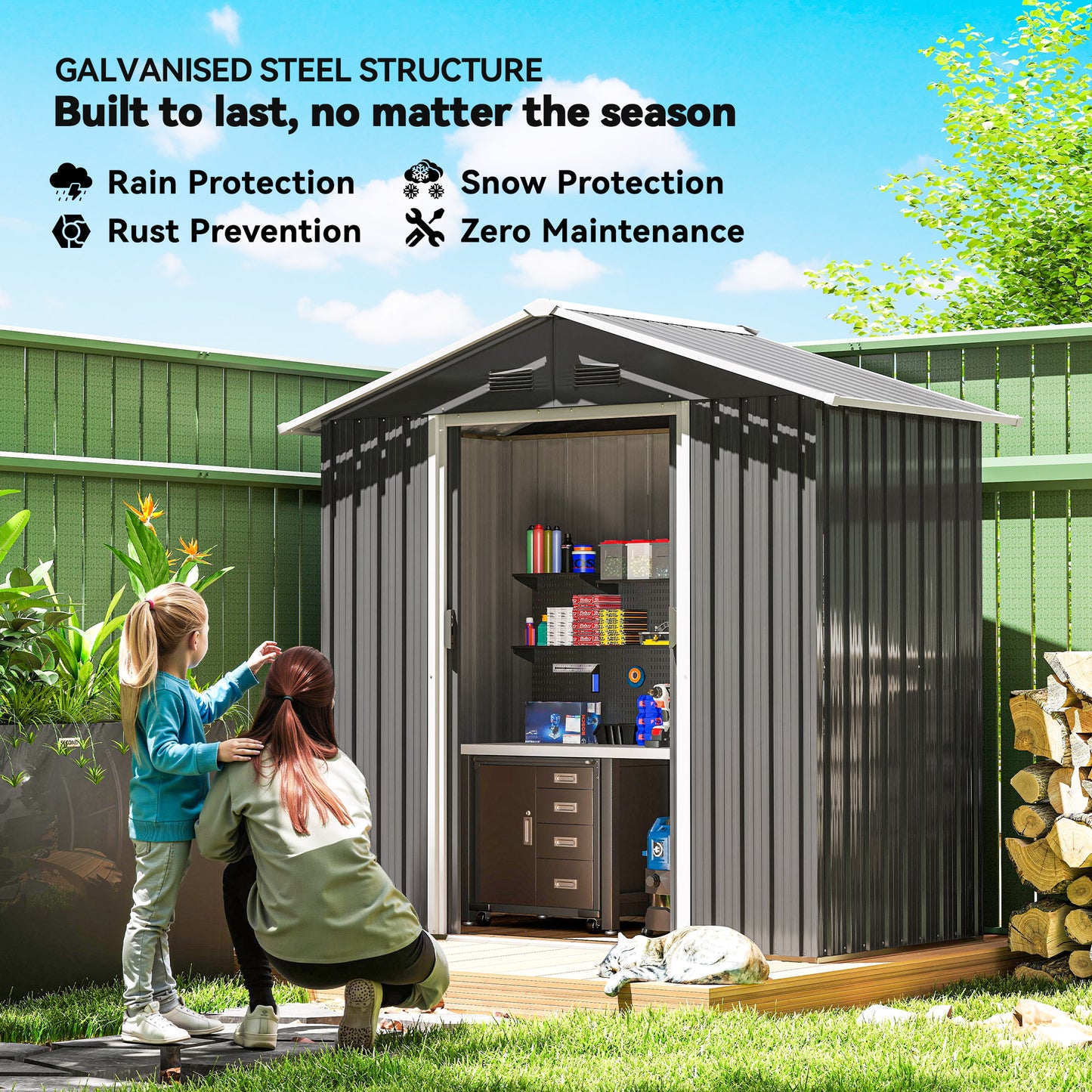 6.5x3.5ft Metal Garden Storage Shed for Outdoor Tool Storage