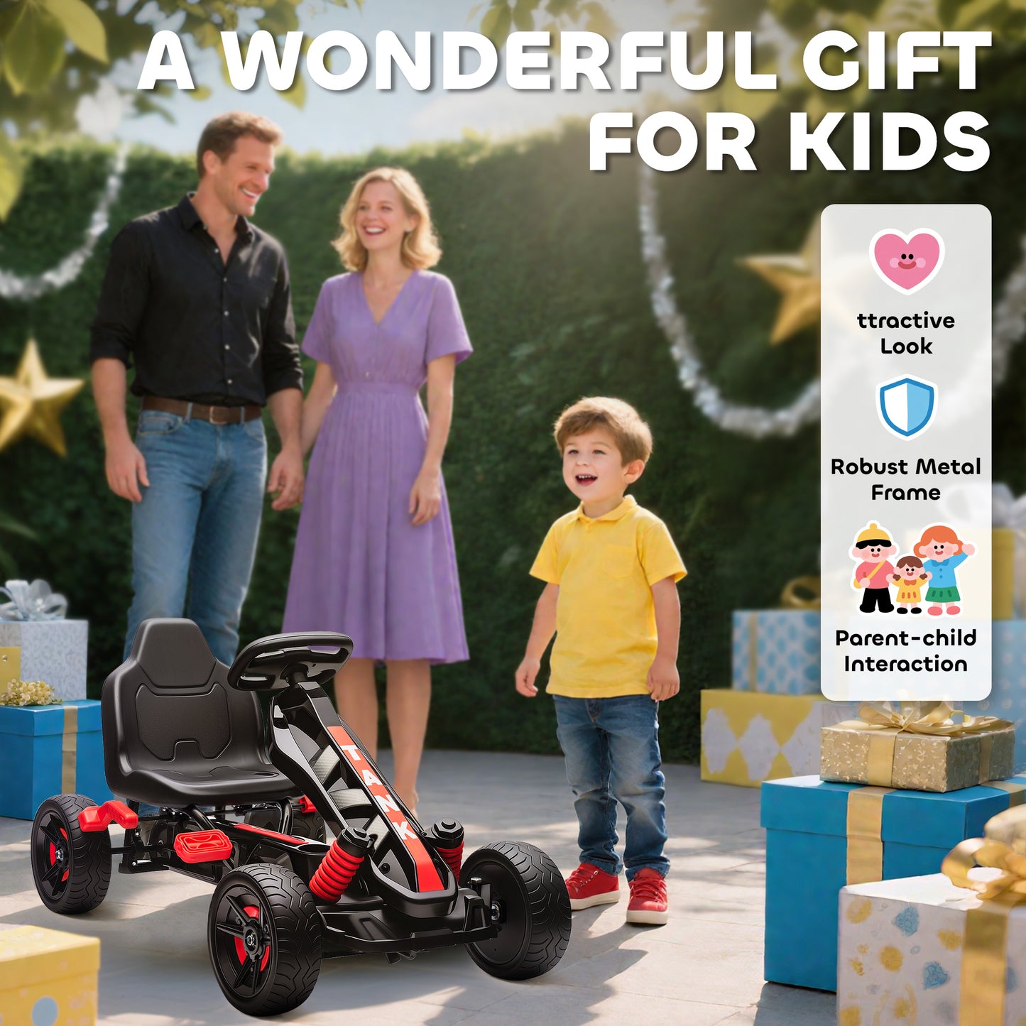Pedal Go Kart for Kids Aged 3-6 Years, with Freewheel System, Brake