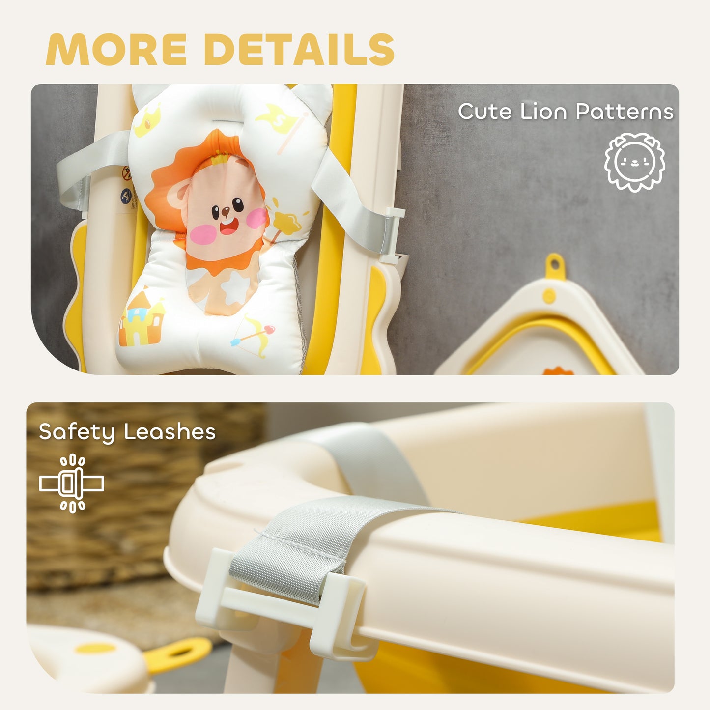Foldable Baby Bath Tub Set with Bath Cushion, Wash Basin