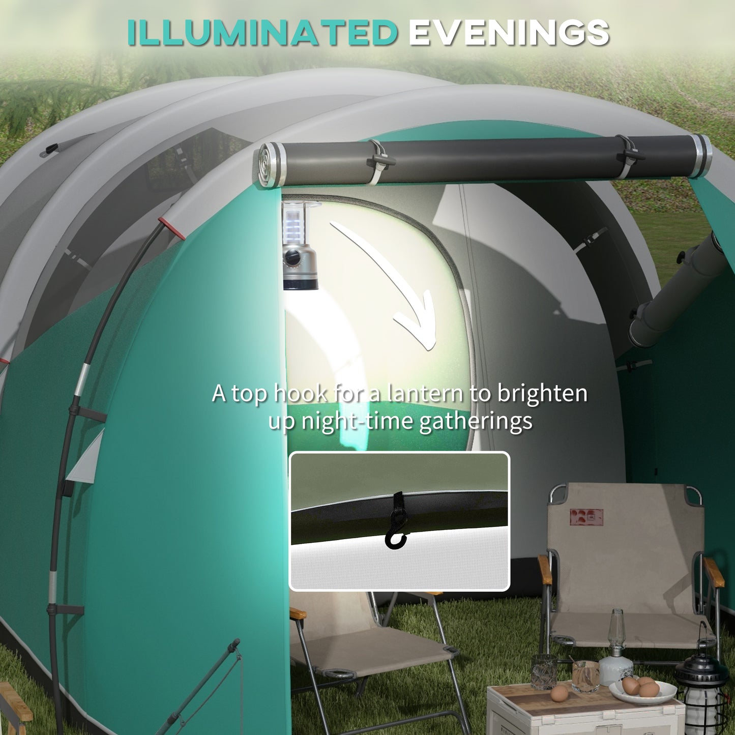 Three-Man, 3000mm Water-Resistant Two-Room Tunnel Tent