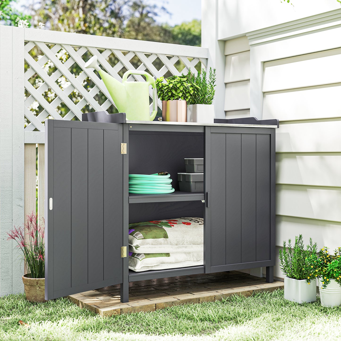 Wood Garden Storage Cabinet, Outdoor Tool Shed