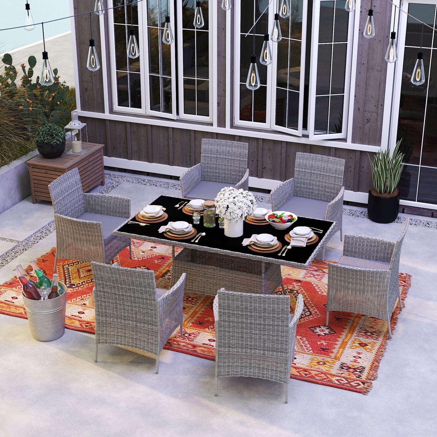 7-Piece Rattan Garden Furniture Set with Cushions
