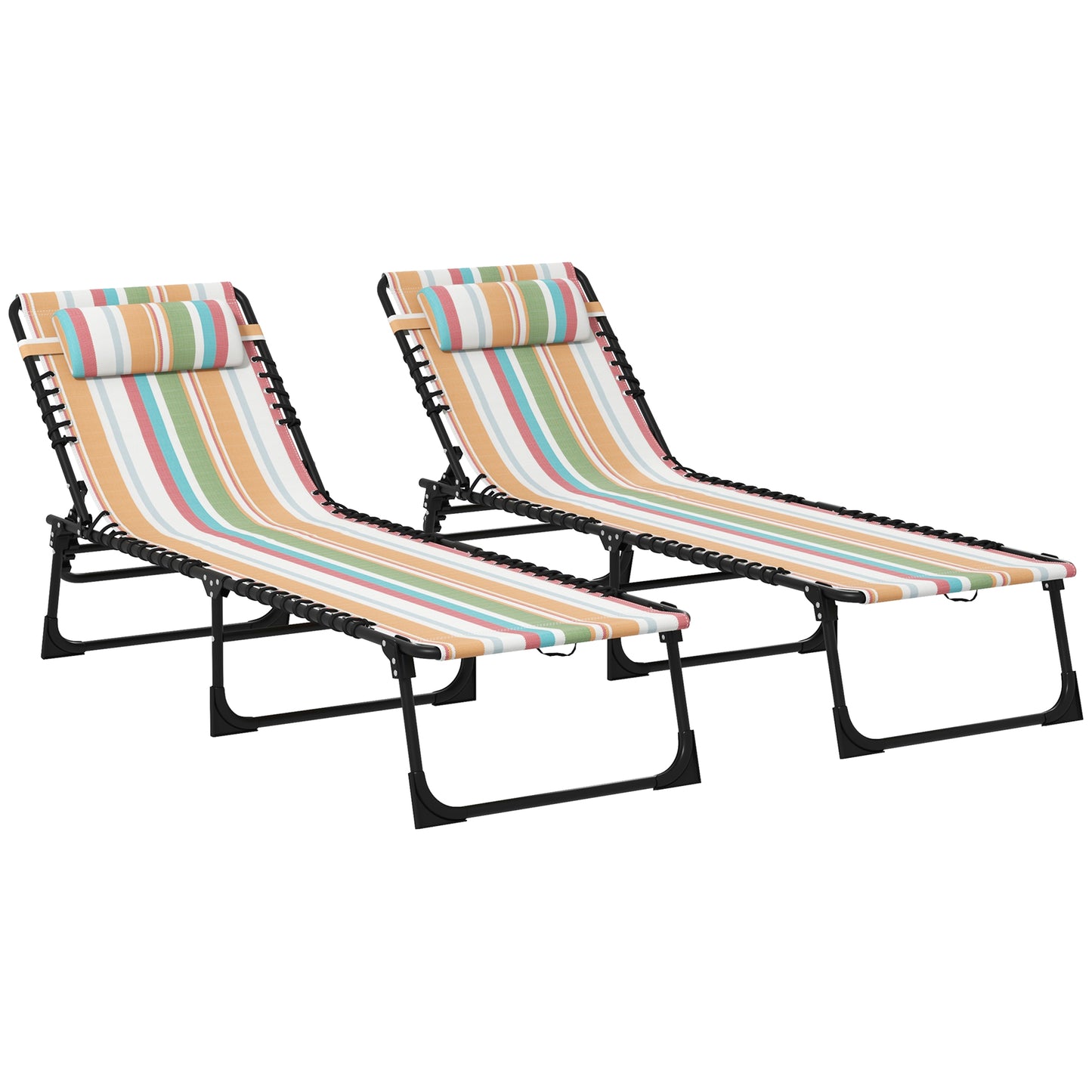 Set of Two Folding Sun Loungers, with Four-Position Backs