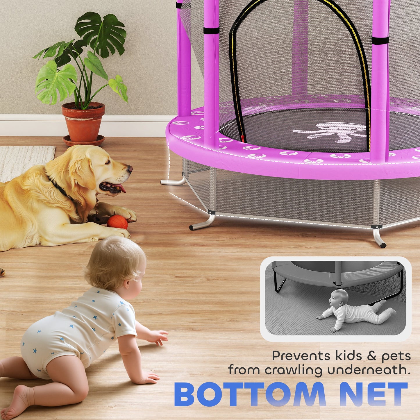 4.6ft Toddler Trampoline w/ Safety Enclosure Net