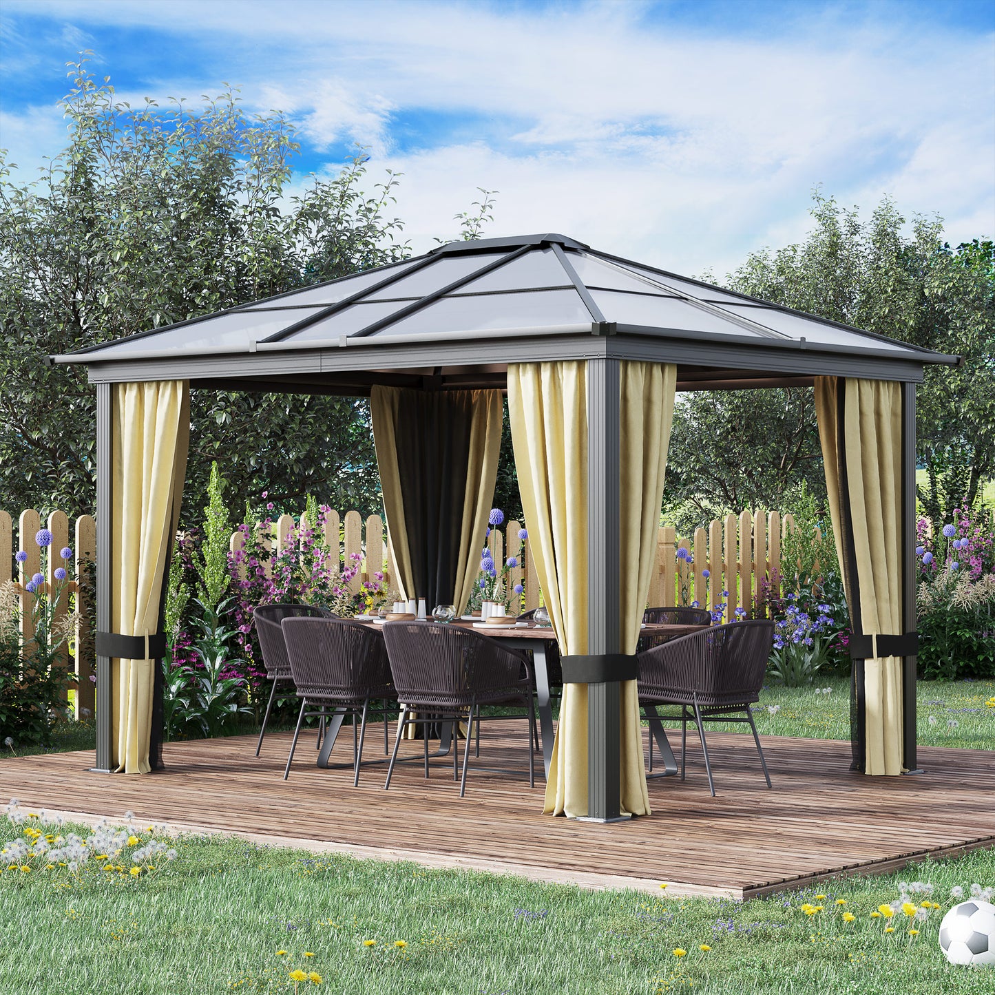 3 x 3.6(m) Hardtop Gazebo Canopy with Polycarbonate Roof