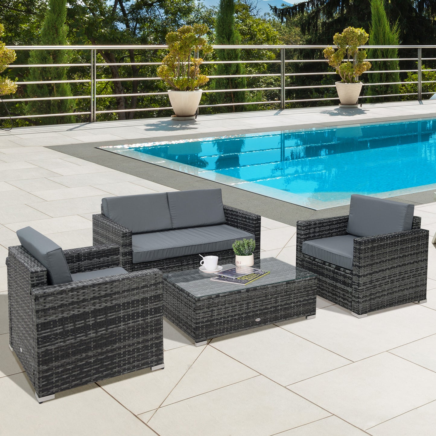 4 Pieces Wicker Steel Rattan Sofa Set Garden Chair Seat Furniture