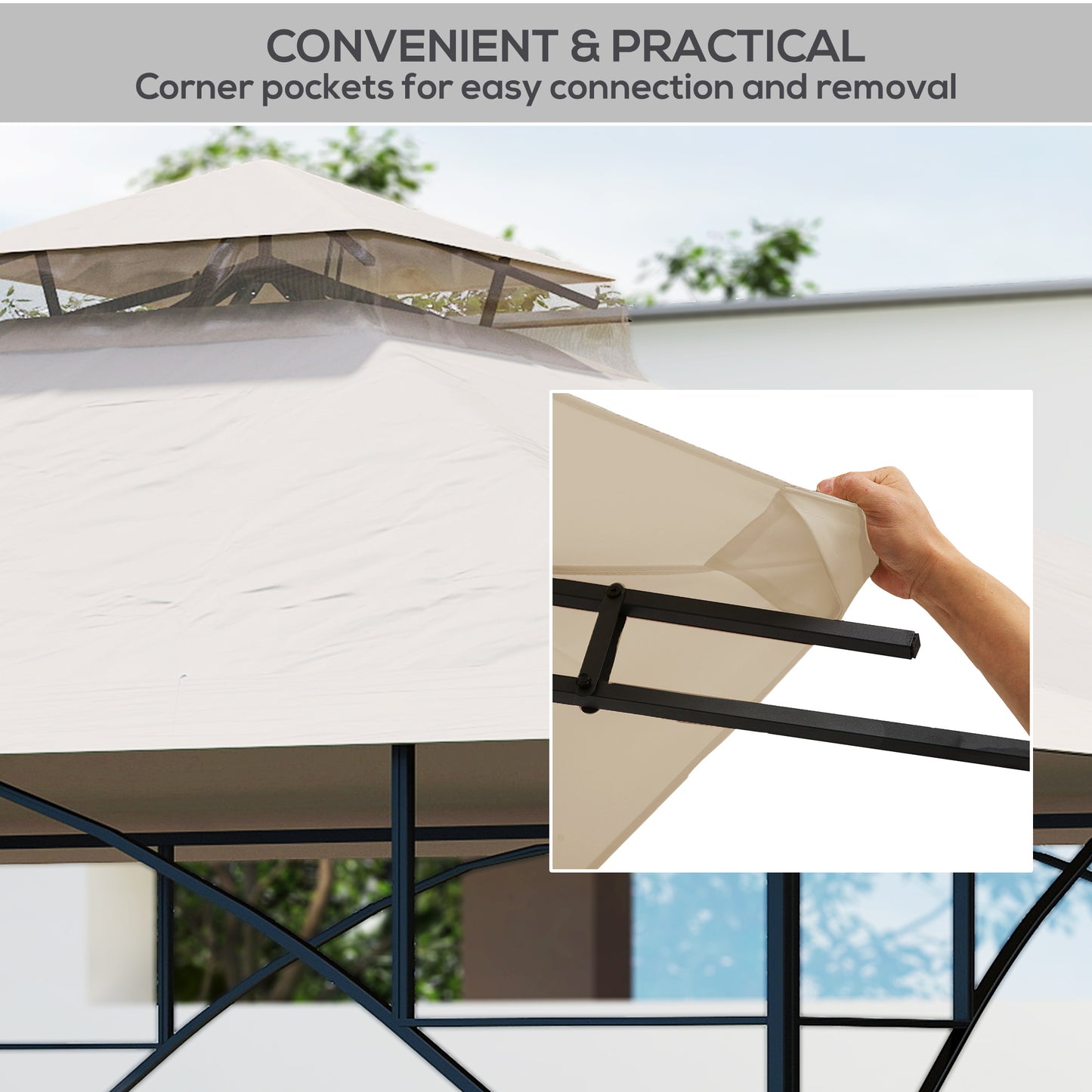 3x3(m) Replacement Gazebo Canopy, Double Tier Roof Top for Garden
