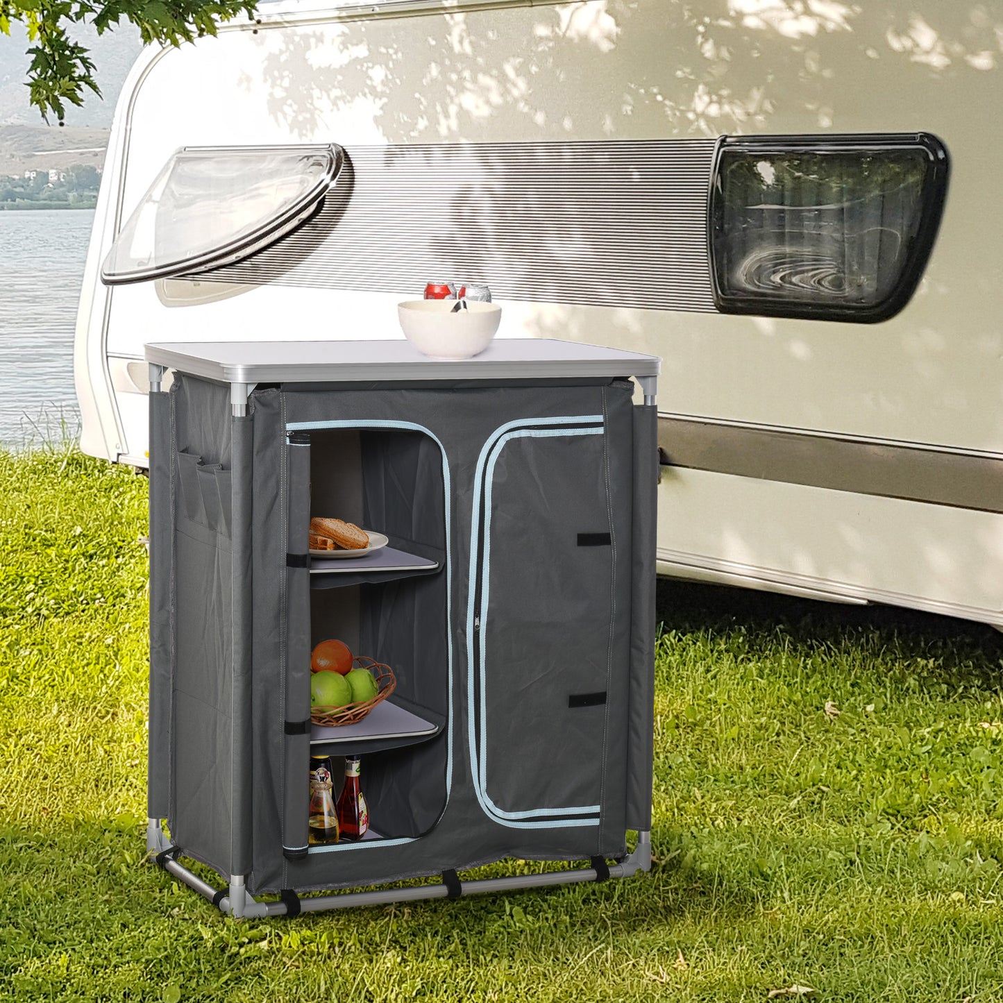Aluminum Camping Cupboard, Camping Kitchen Station Cook Table