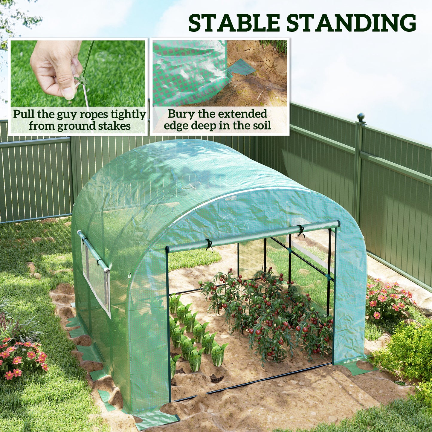 300 x 300cm Walk-In Polytunnel Greenhouse