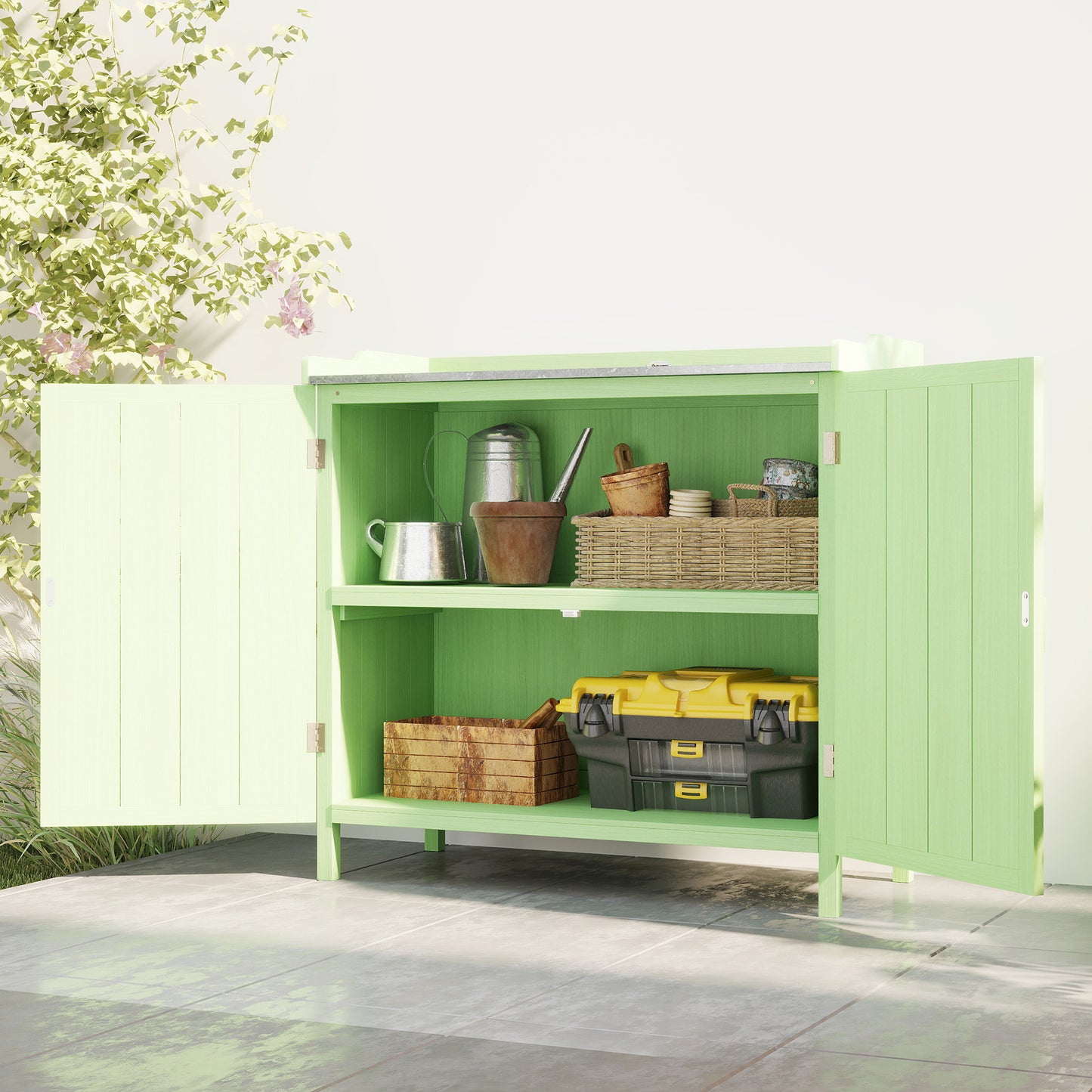 Wood Garden Storage Cabinet, Outdoor Tool Shed