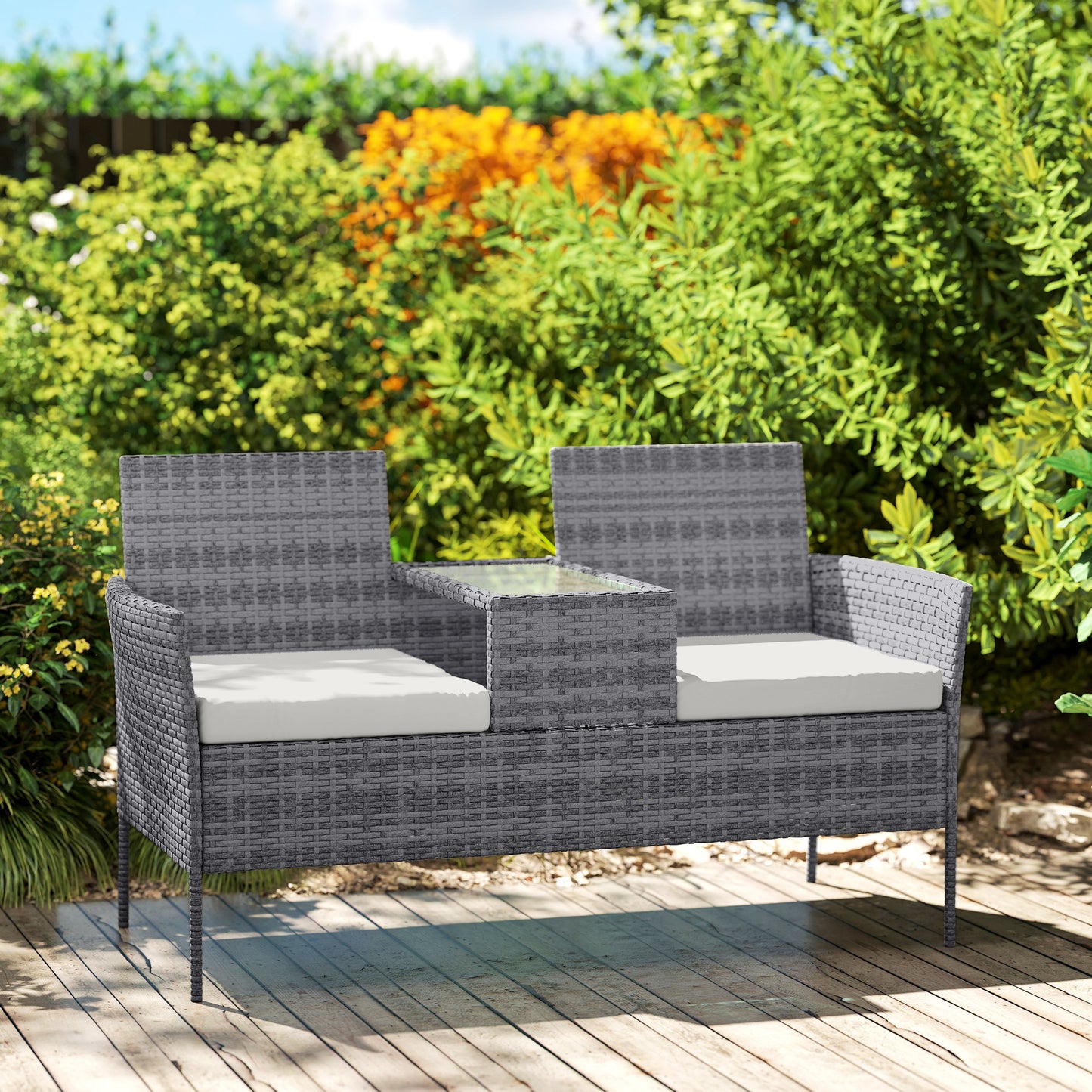 Two-Seat Rattan Chair, with Middle Table
