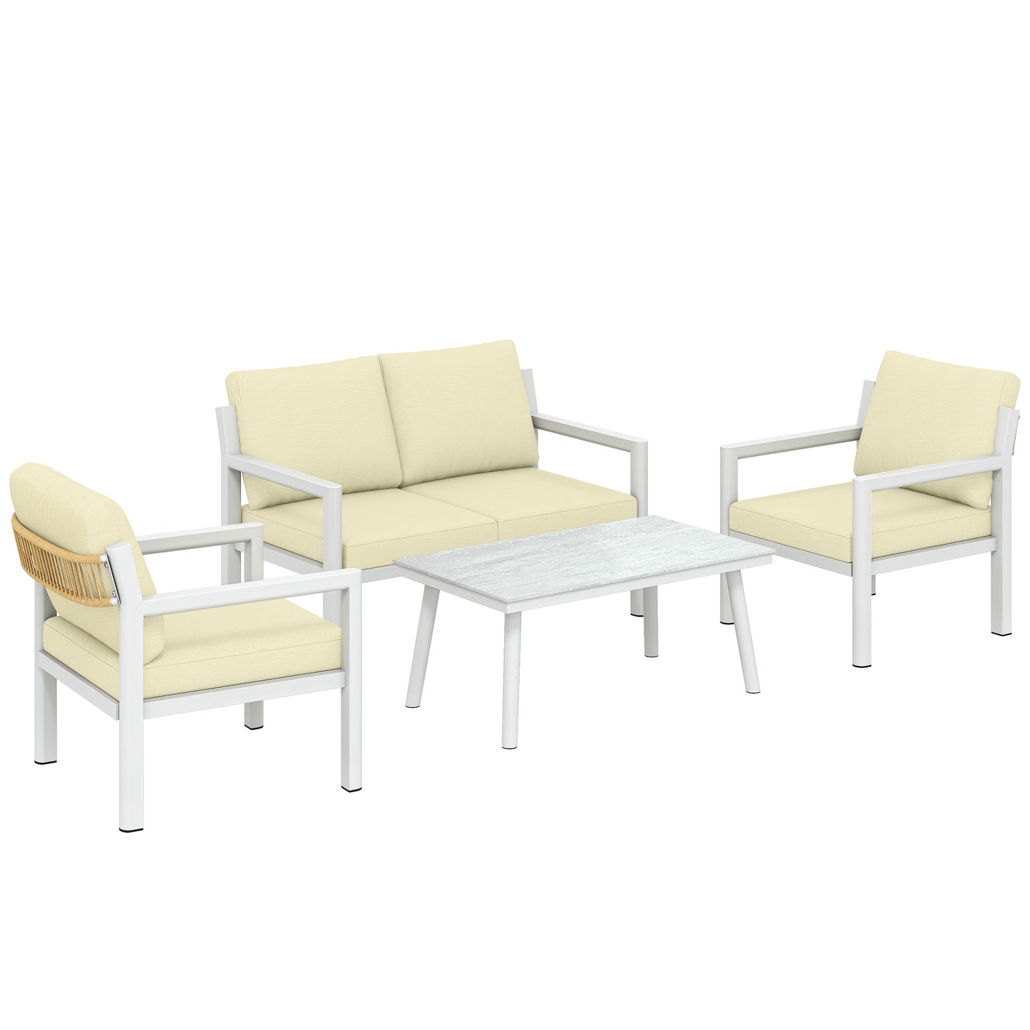 4 Seater Rattan Garden Furniture Set with 2 Armchairs, Loveseat (1)