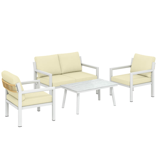 4 Seater Rattan Garden Furniture Set with 2 Armchairs, Loveseat (1)