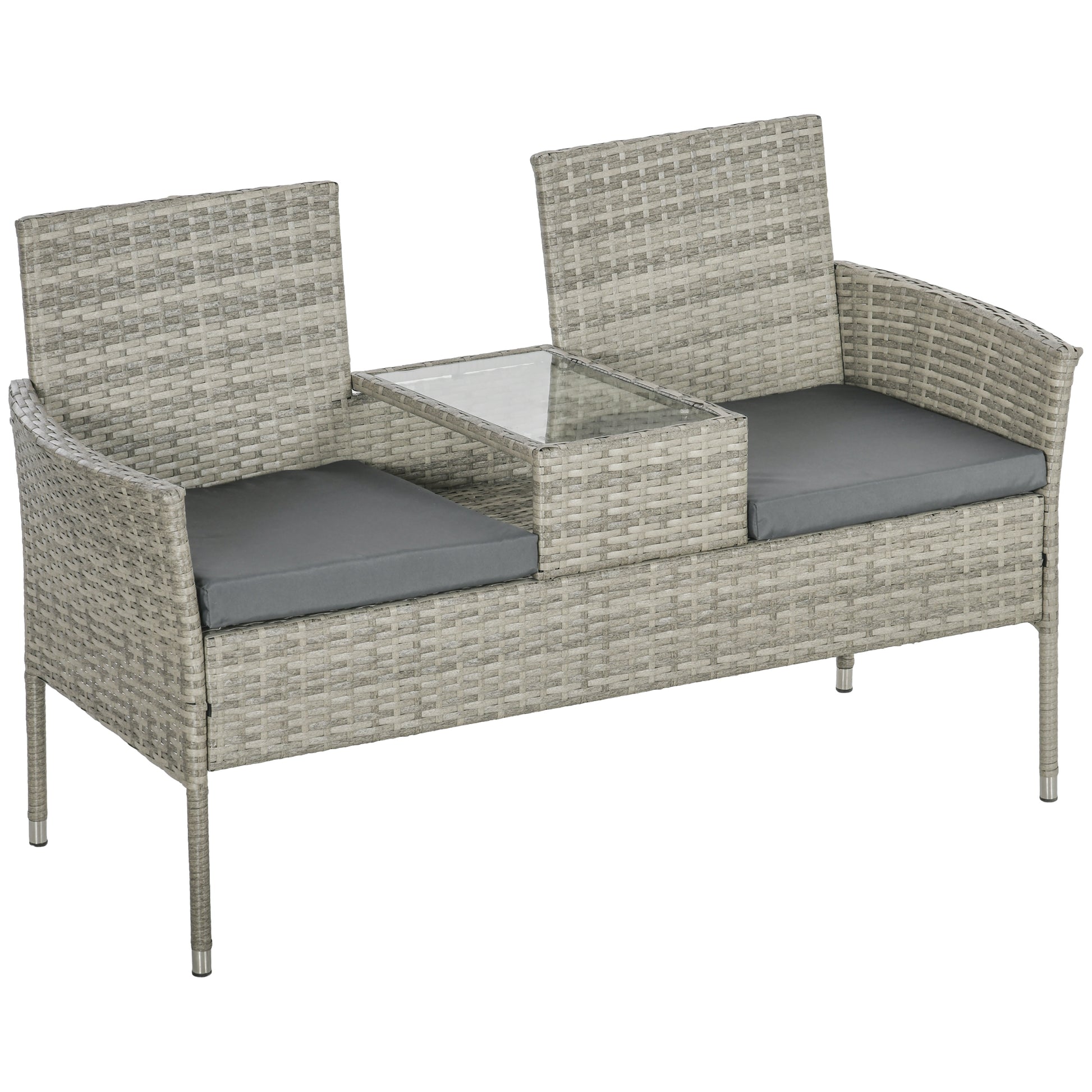 Two-Seat Rattan Chair, with Middle Table