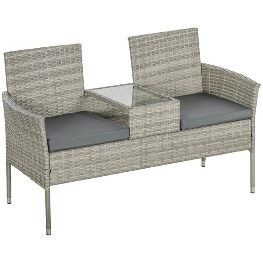 Two-Seat Rattan Chair, with Middle Table