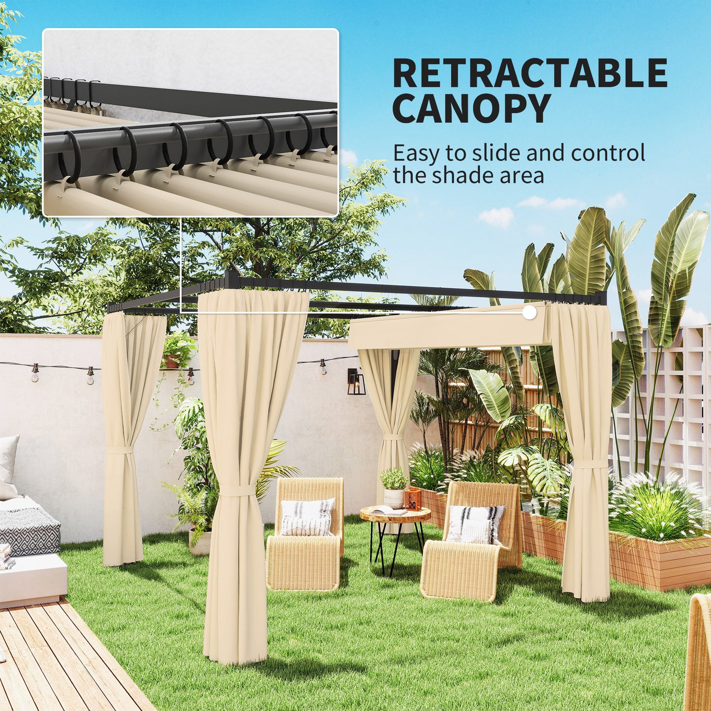 3 x 3m Retractable Roof Pergola, with Curtains