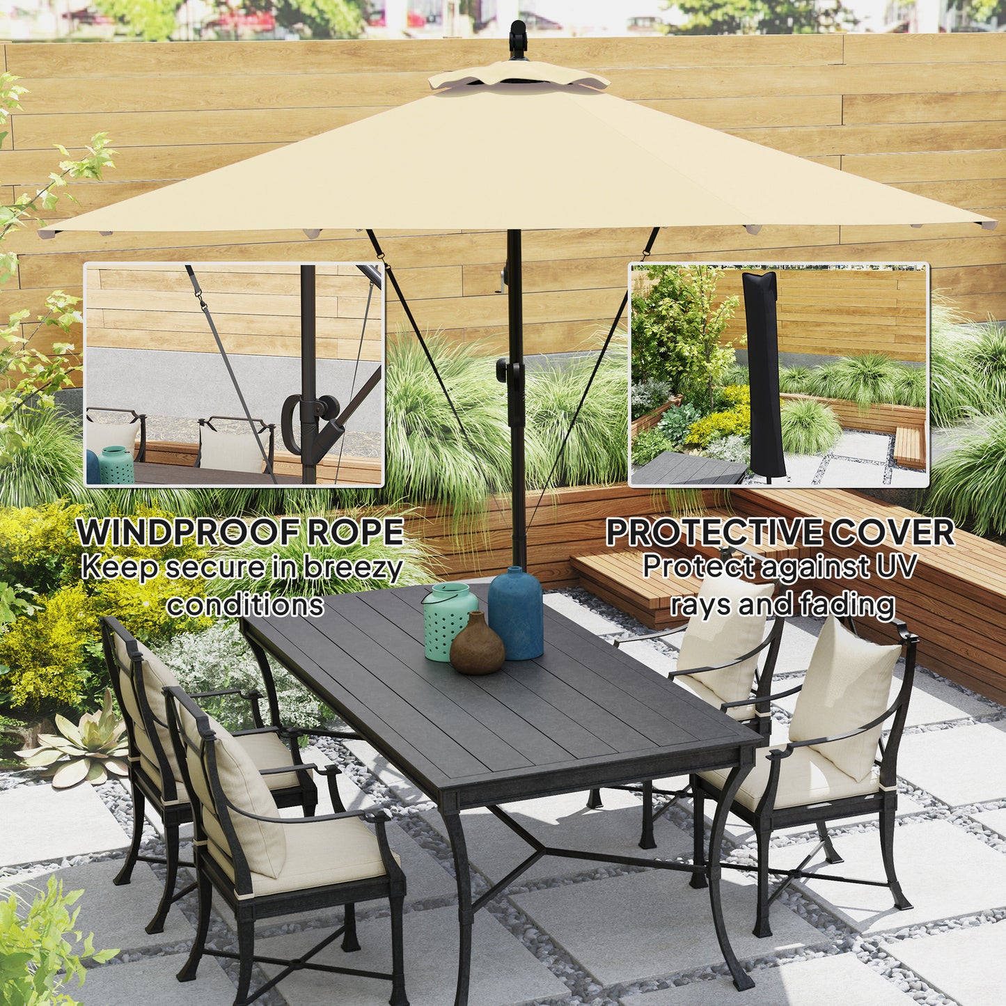 3(m) Garden Cantilever Parasol with Cover and Wind Protection Strap