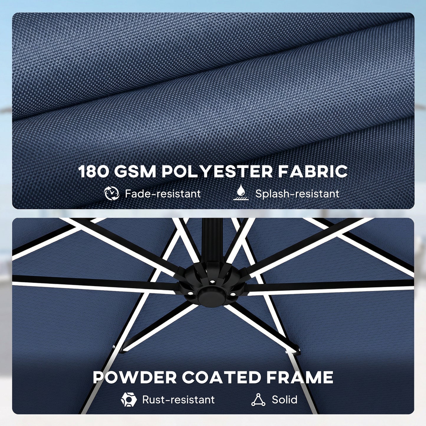 3 m Garden Cantilever Parasol with LED Solar Light