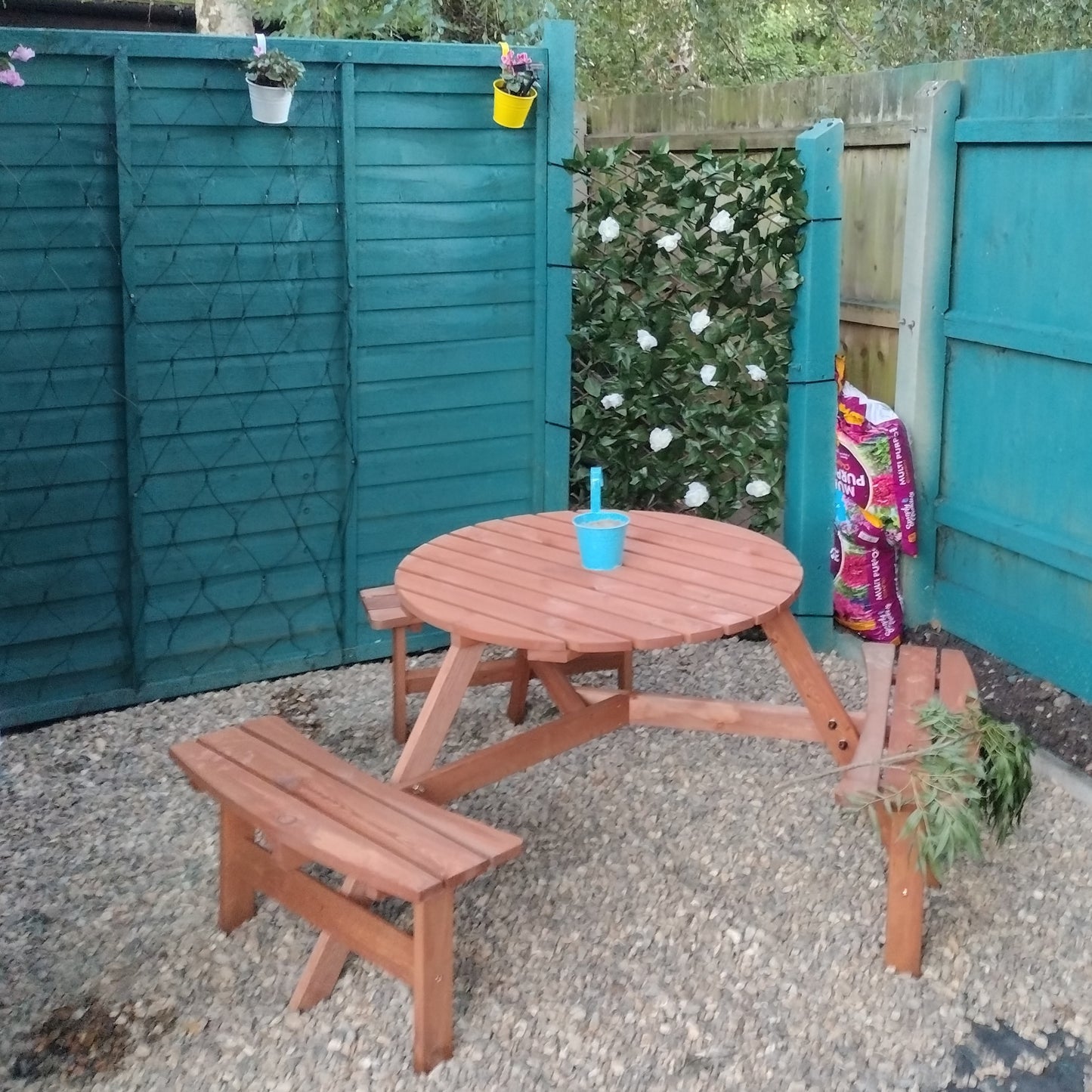 Wooden Garden Dining Set, 6 Seater Round Dining Picnic Table