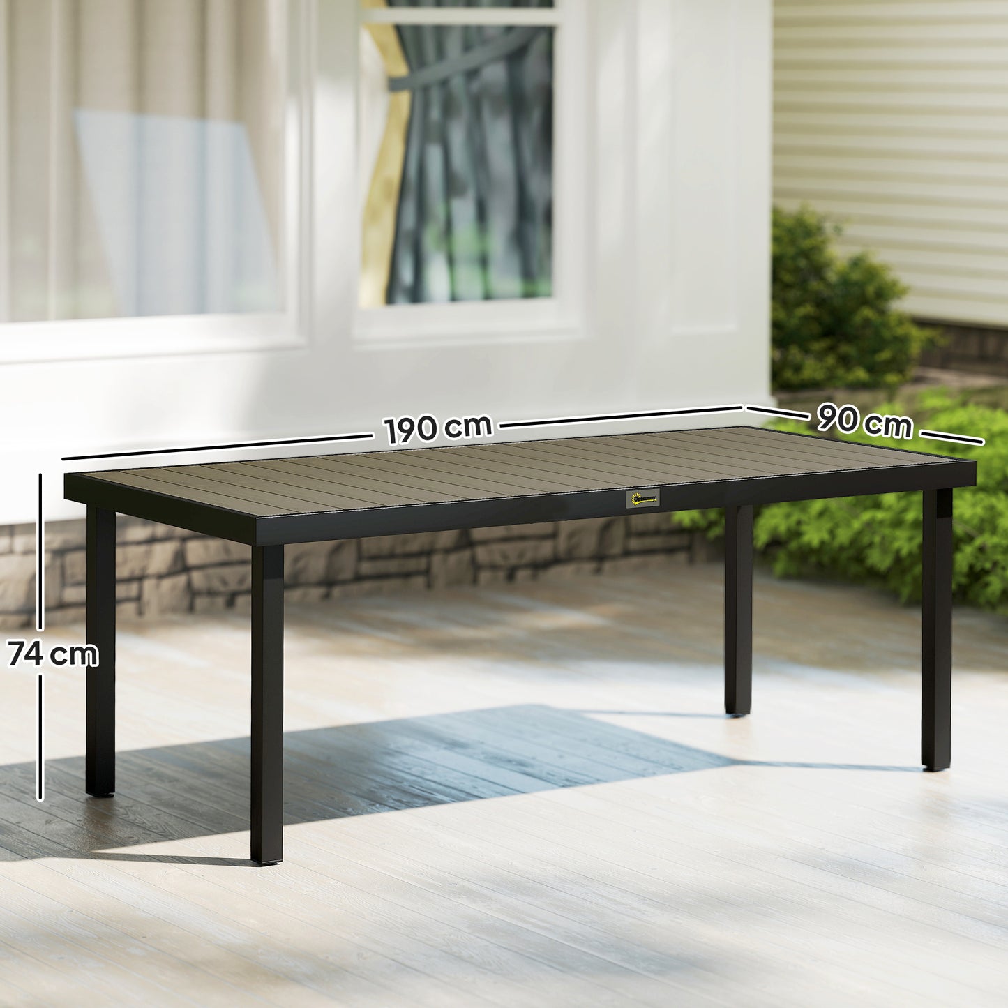 Aluminium Outdoor Garden Dining Table for 8 People, Faux Wood Top (1)