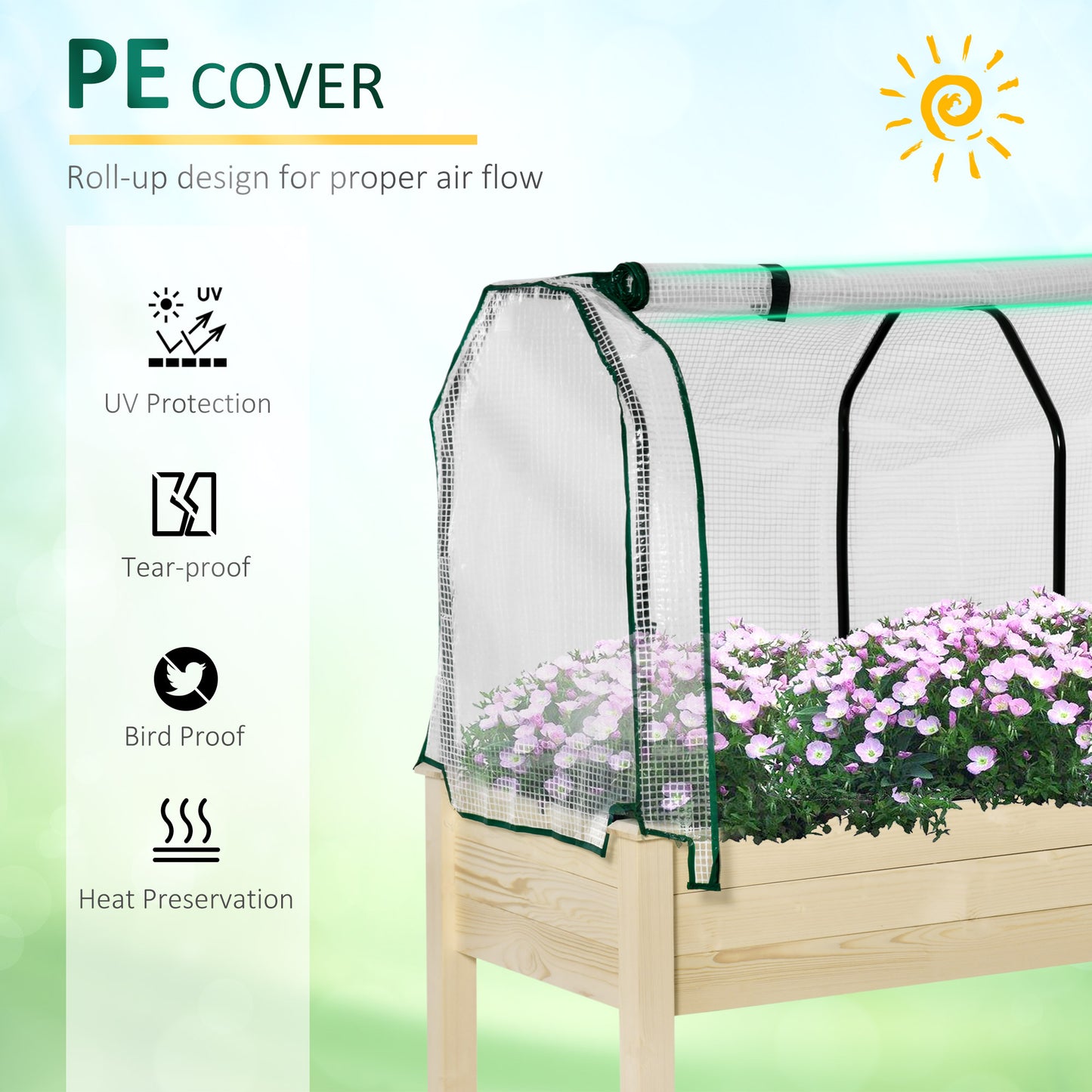 Raised Garden Bed Outdoor Elevated Wood Planter Box w/ PE Cover