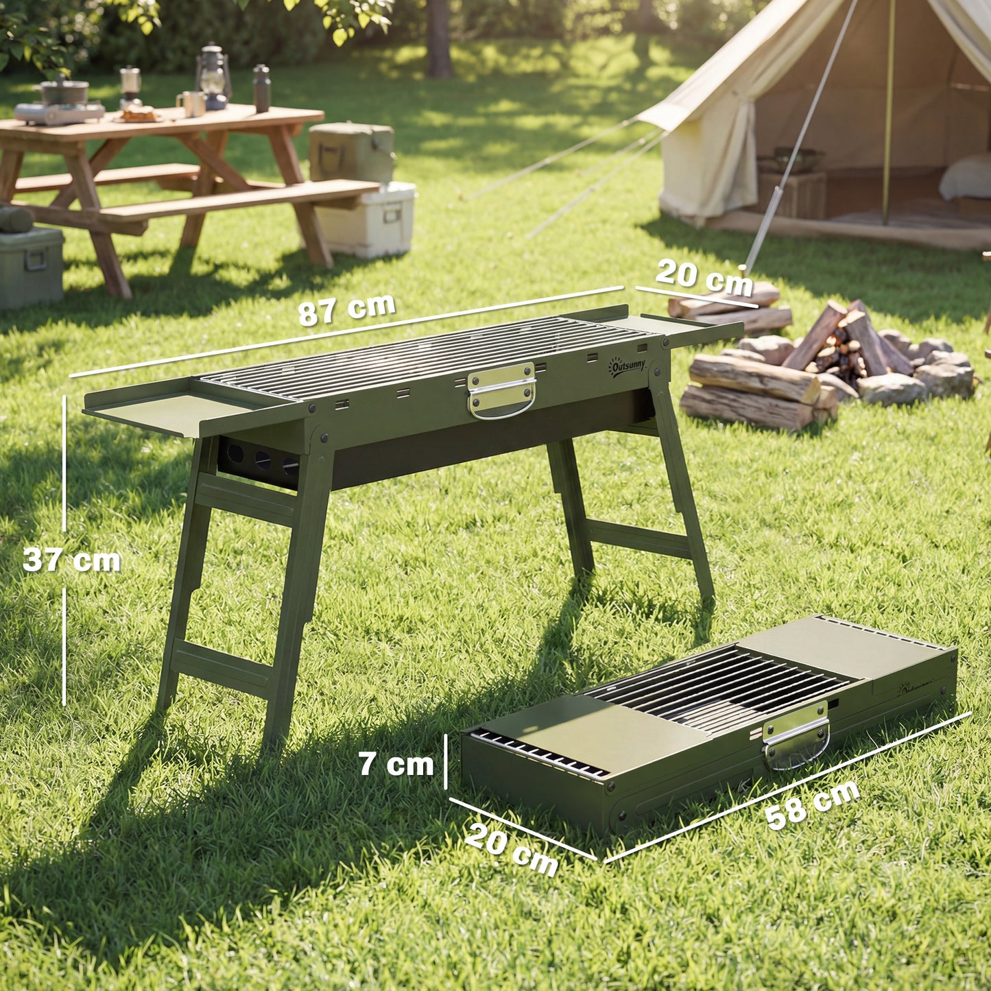 Portable BBQ Grill, Foldable Charcoal Grill for Camping and Picnics