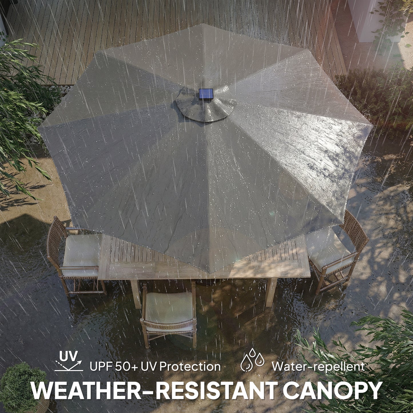 3 m Garden Parasol Umbrella with 112 Solar Powered LED Lights