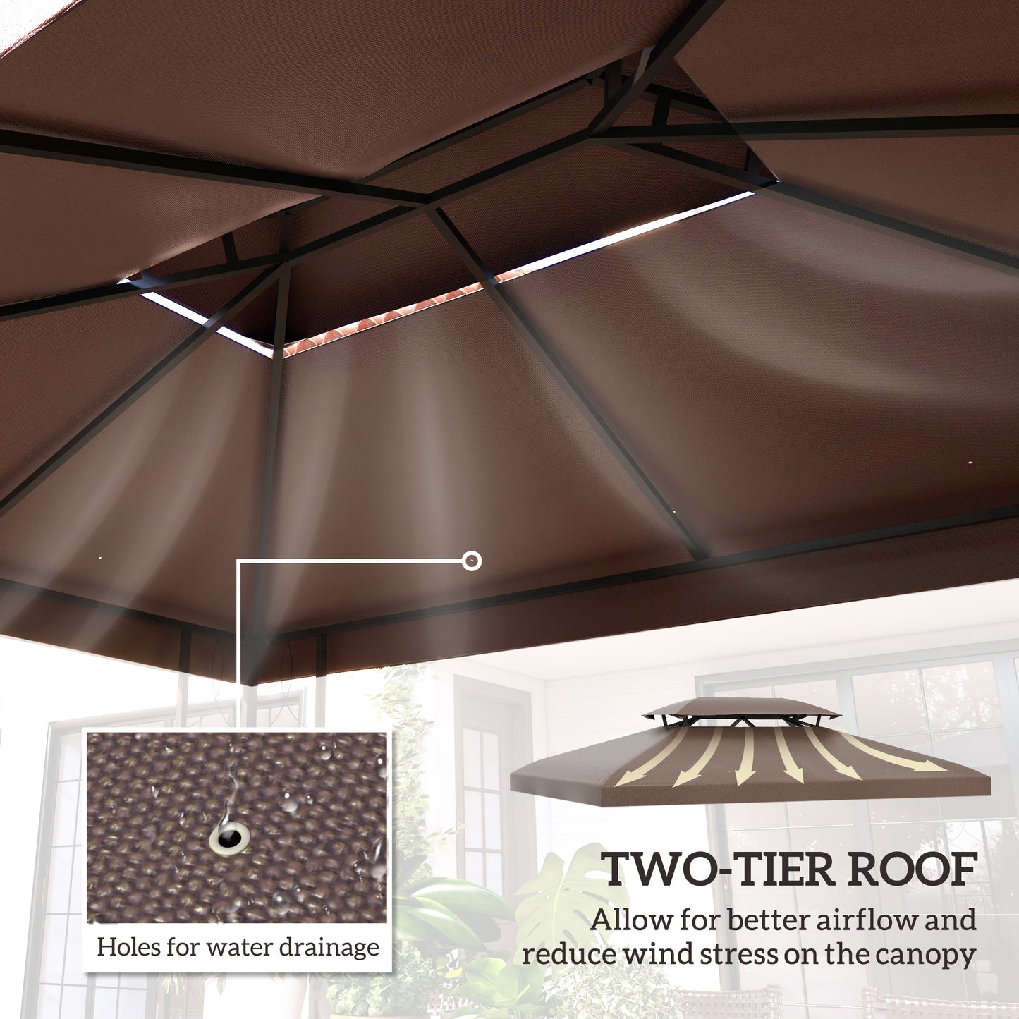3x4m Gazebo Replacement Roof Canopy 2 Tier Top UV Cover Garden