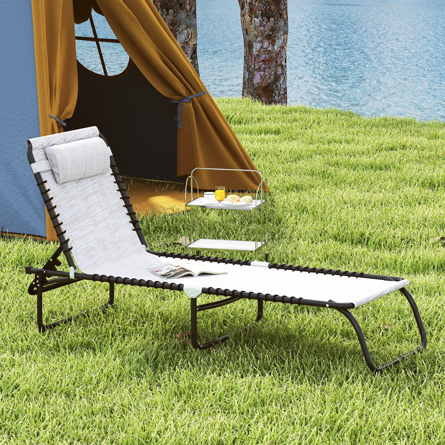 Set of Two Folding Sun Loungers, with Four-Position Backs