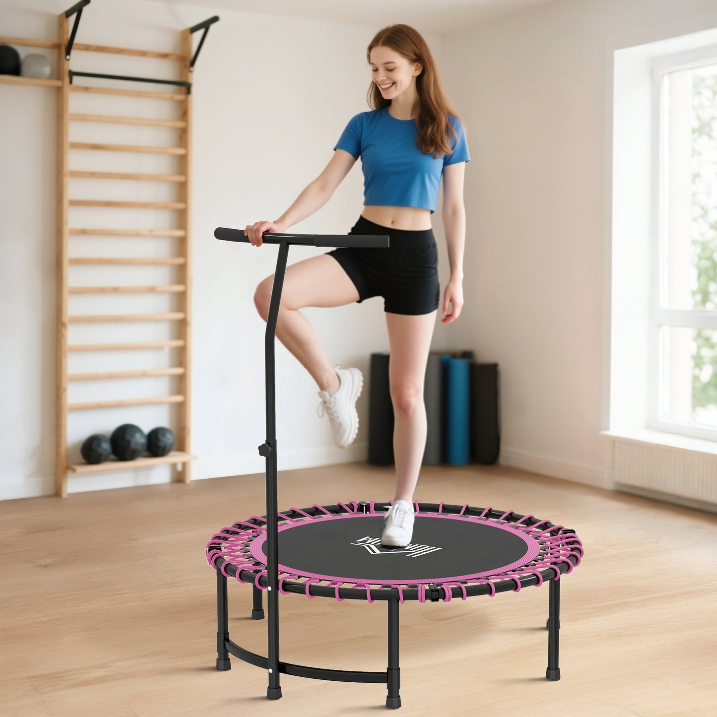 Mini Round Steel Frame Trampoline w/ Adjustable Handle