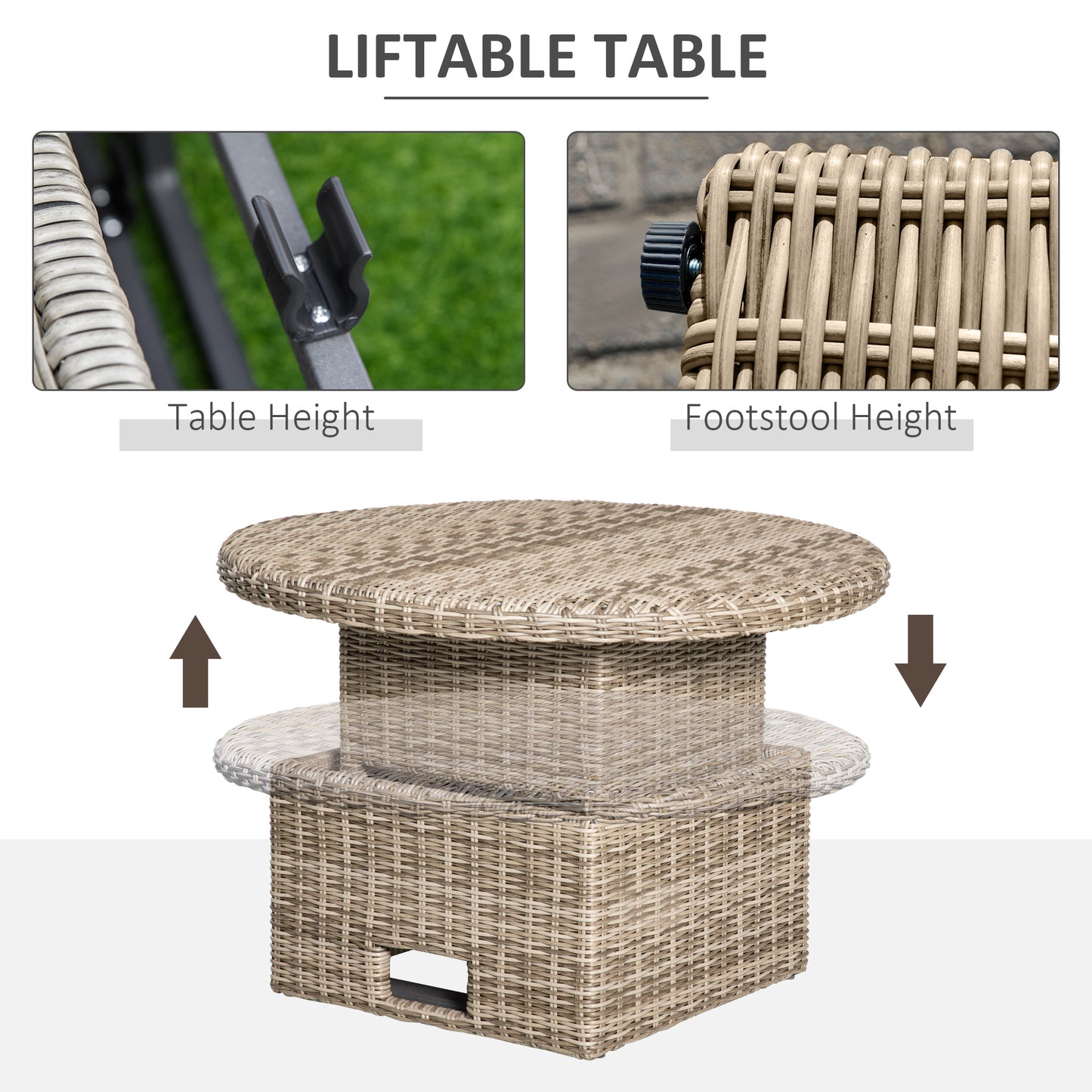 5 Pieces Outdoor PE Rattan Round Garden Daybed with Cushions