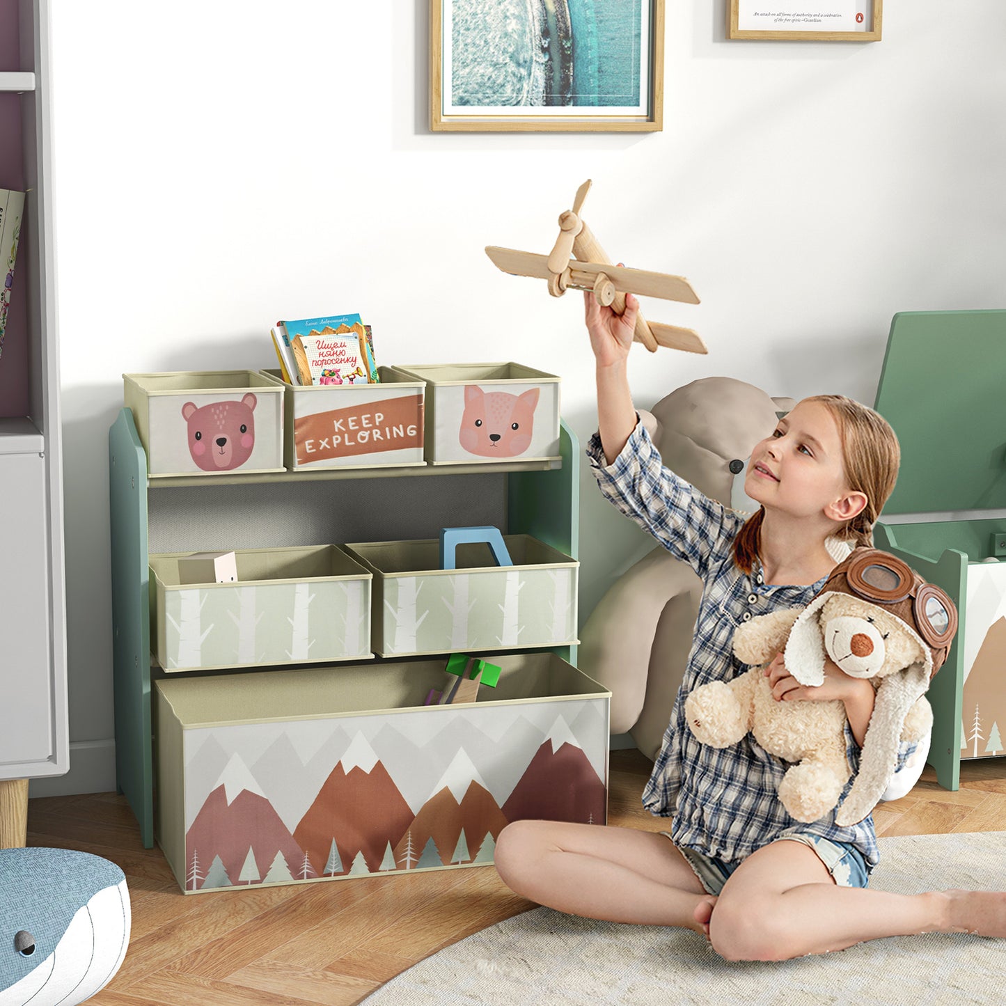 Kids Storage Unit, Toy Storage Organiser, with Six Fabric Bins