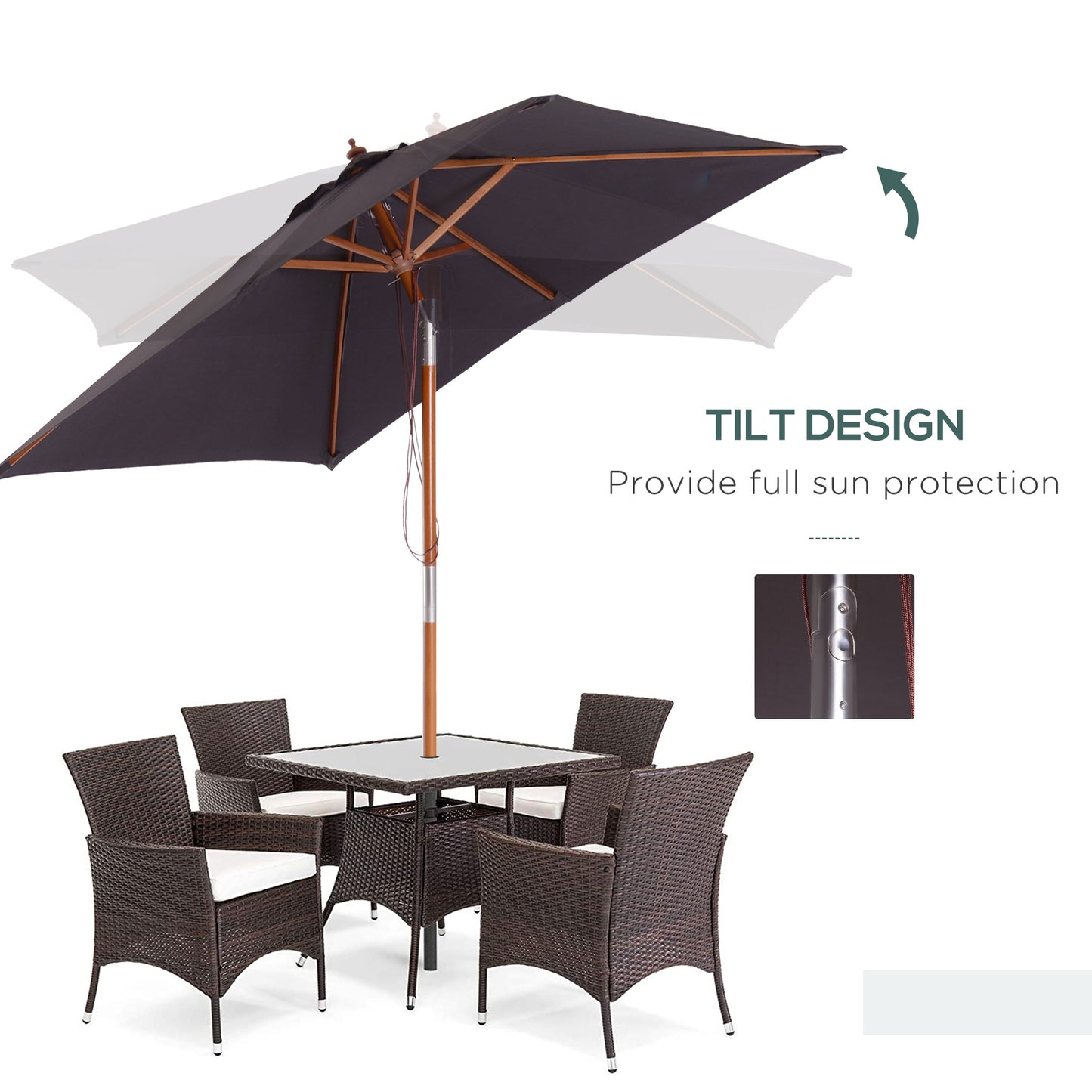 2m x 1.5m Garden Parasol Umbrella with Tilting Sunshade Canopy
