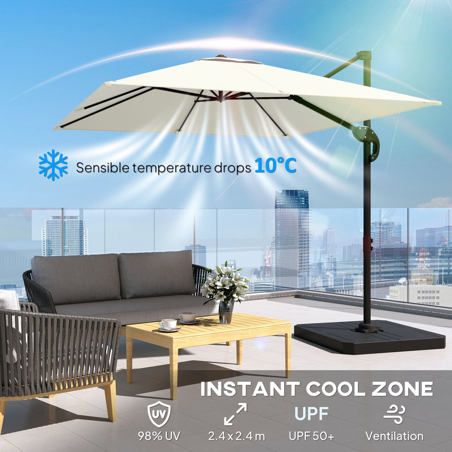 2.4 x 2.4m Cantilever Parasol with Umbrella Weights