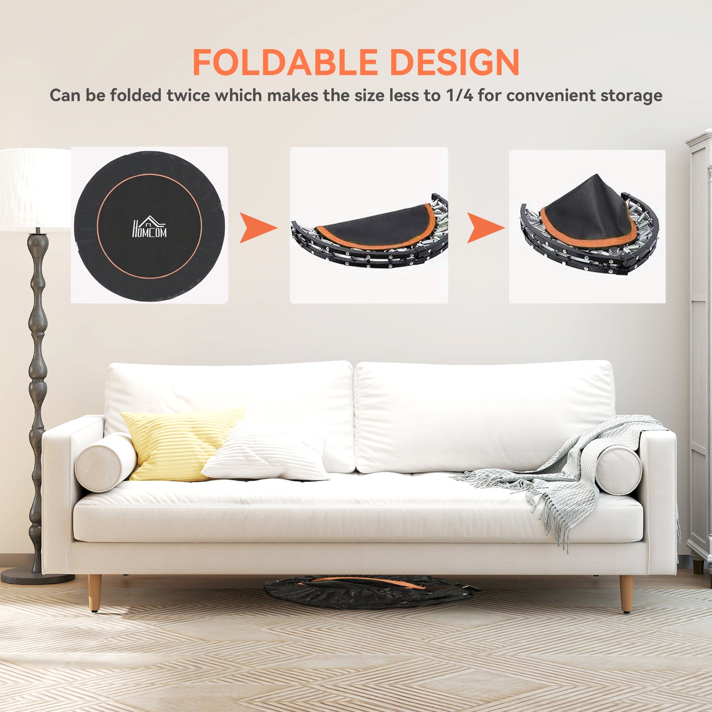 48" Foldable Mini Fitness Trampoline, with Adjustable Foam Handle
