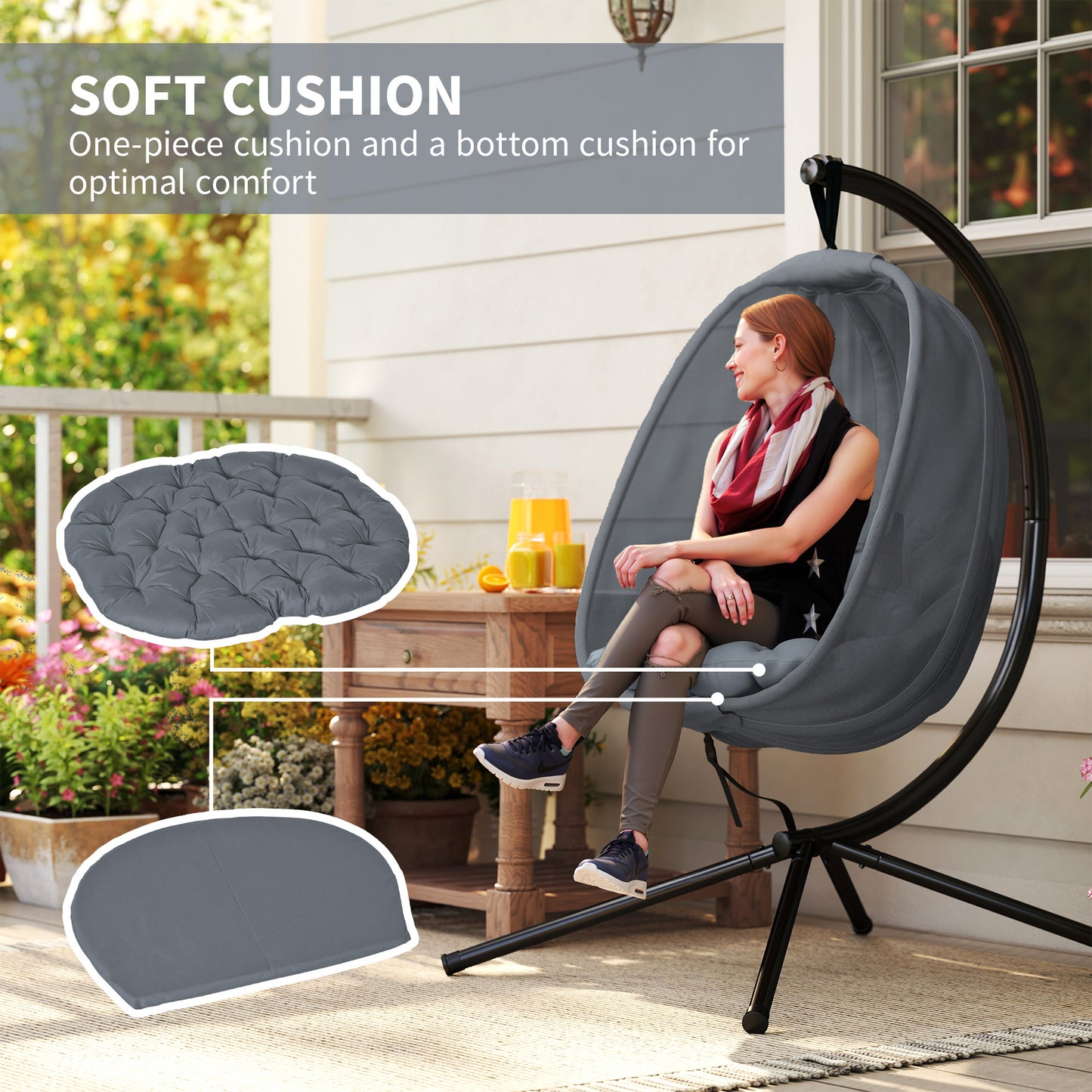 Hanging Egg Chair, Folding Texteline Swing Hammock with Side Pocket