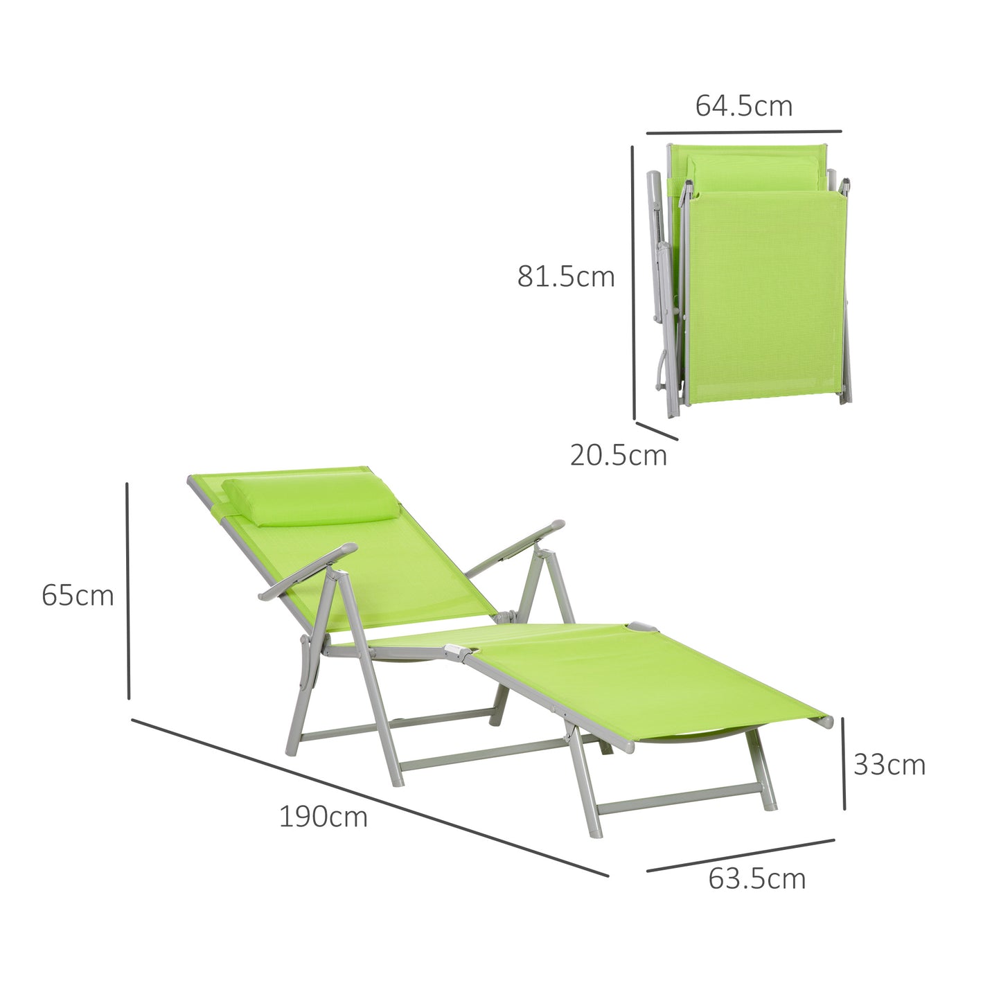 Folding Sun Lounger, Outdoor Chaise Lounge Recliner with Pillow