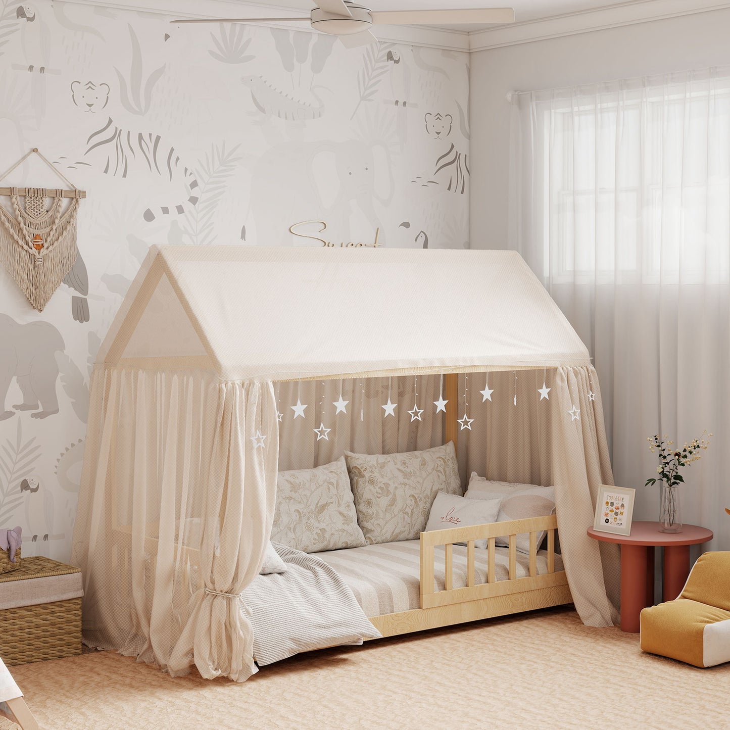 House-Shaped Kids Bed Frame with Guard Rails