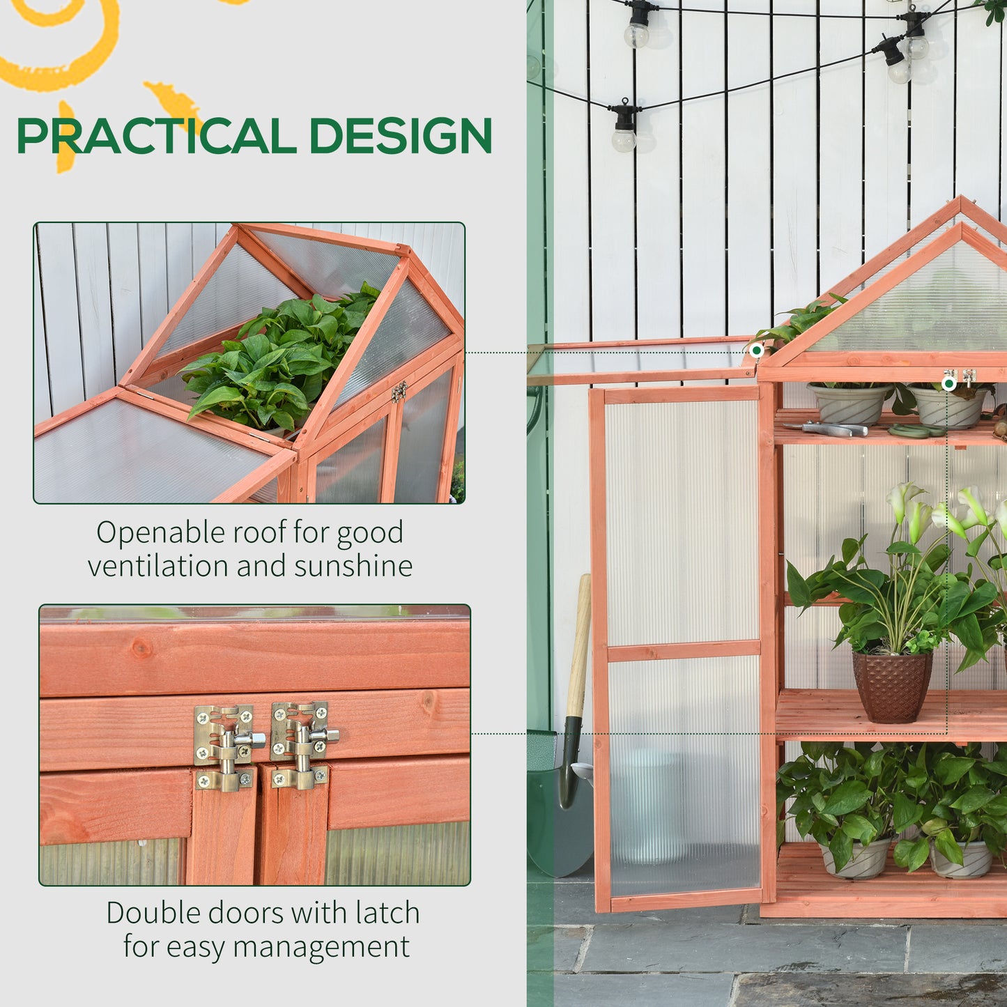 Garden Cold Frame Polycarbonate Greenhouse with Adjustable Shelves